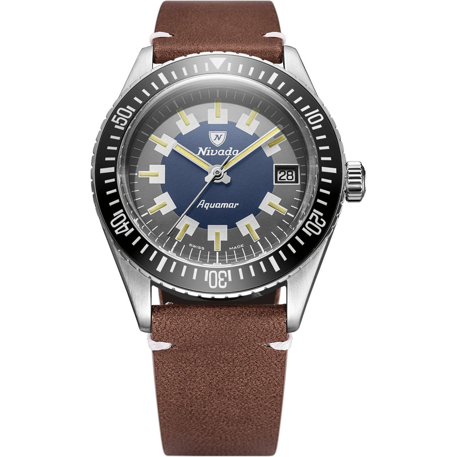 Nivada Grenchen Aquamar Vintage On Brown Strap 32062A14