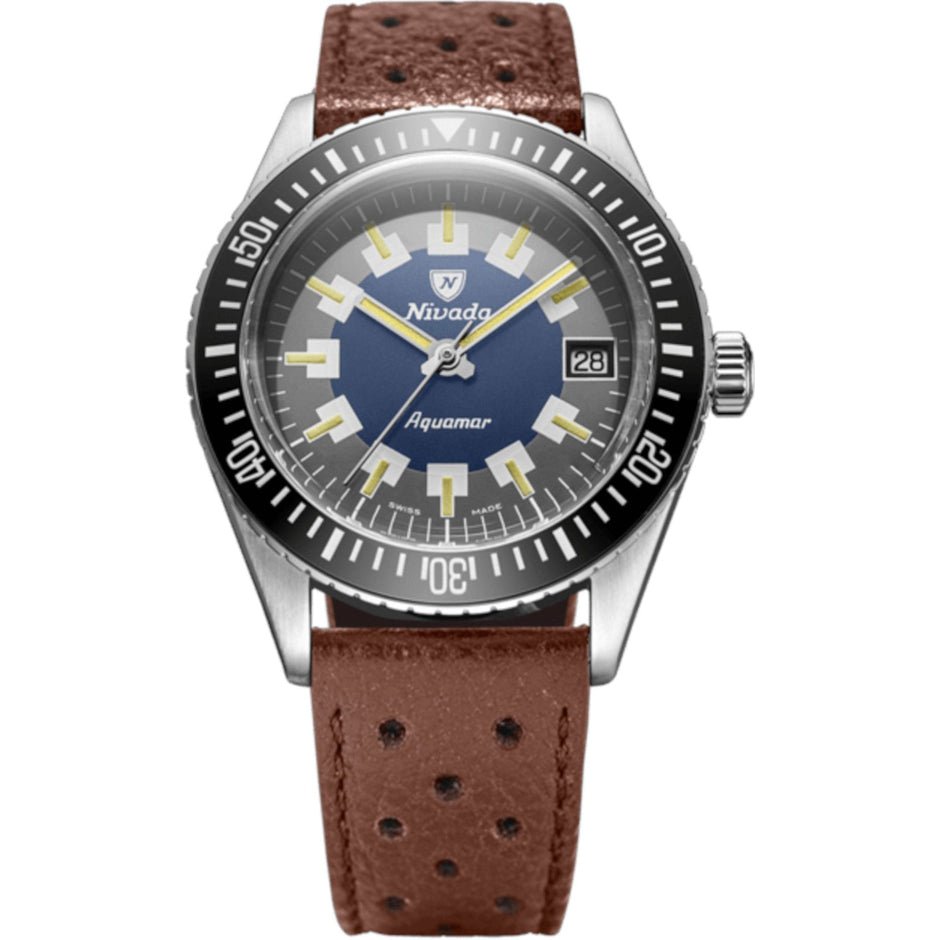 Nivada Grenchen Aquamar Vintage On Brown Racing Strap 32062A23