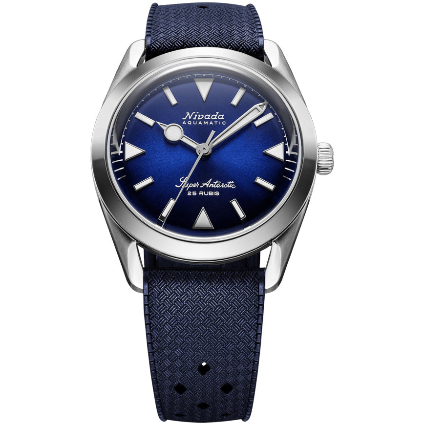 Nivada Grenchen Super Antarctic Blue On Rubber Tropic Dark Blue Strap 32075A24