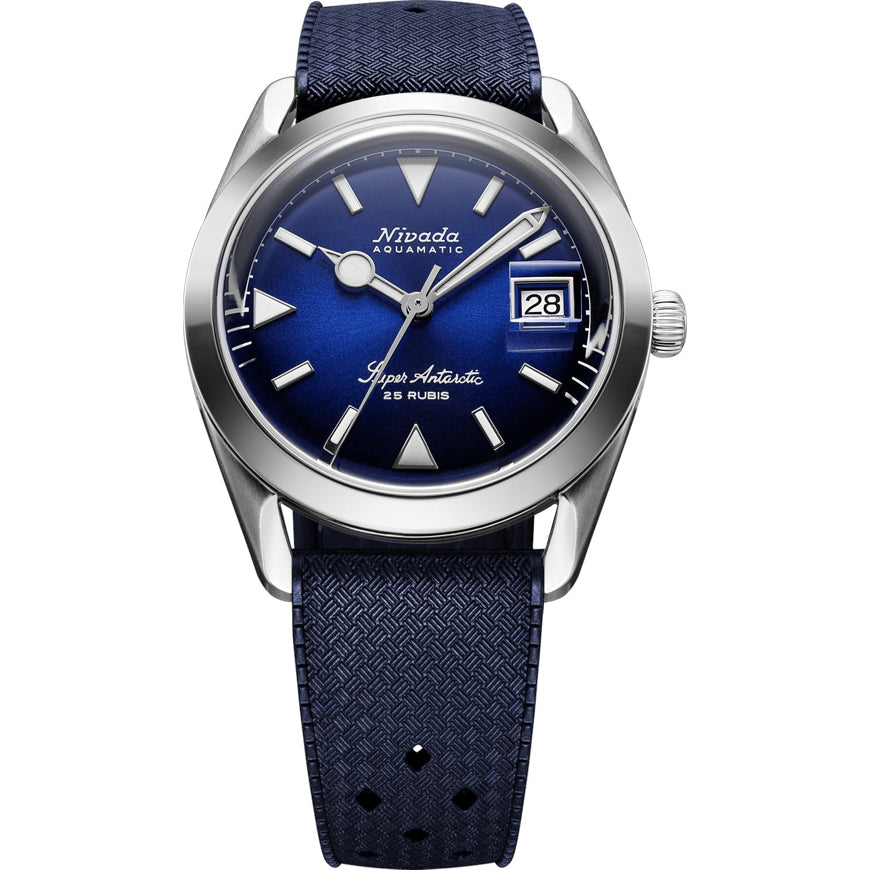 Nivada Grenchen Super Antarctic Blue On Rubber Tropic Dark Blue Strap 32076A24