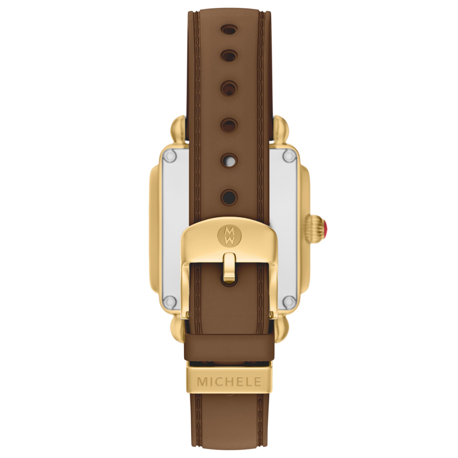 Michele Women's Deco Sport Mid Gold-Tone Brown Silicone Watch, Mww06H000008