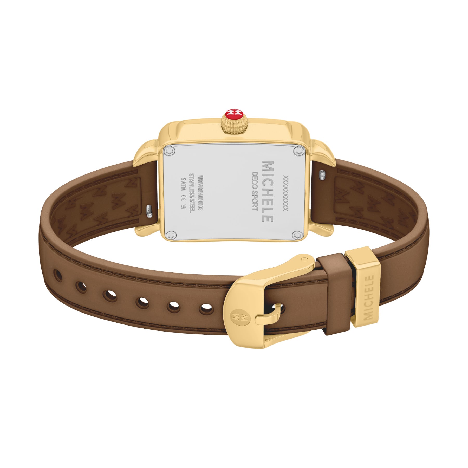 Michele Women's Deco Sport Mid Gold-Tone Brown Silicone Watch, Mww06H000008