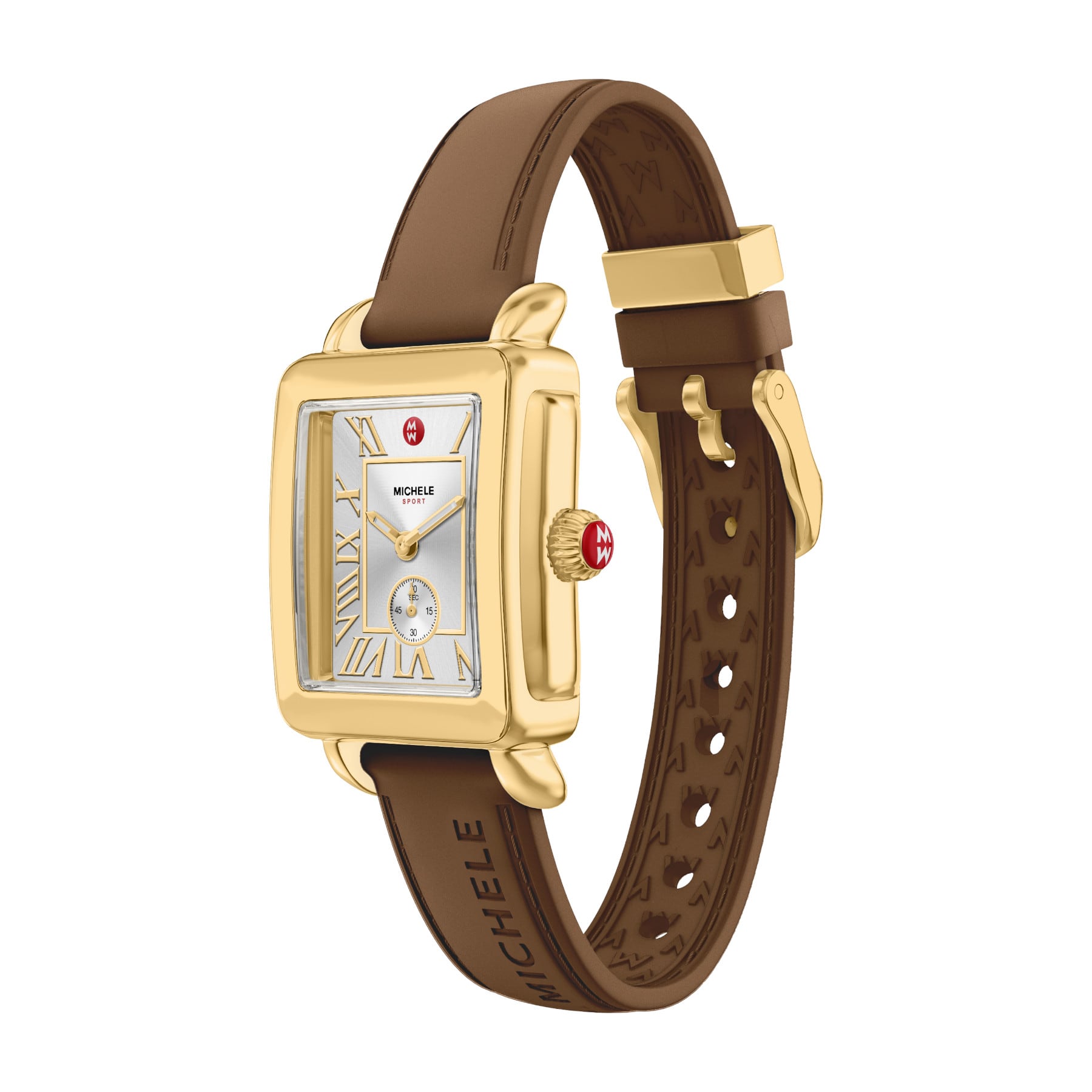 Michele Women's Deco Sport Mid Gold-Tone Brown Silicone Watch, Mww06H000008