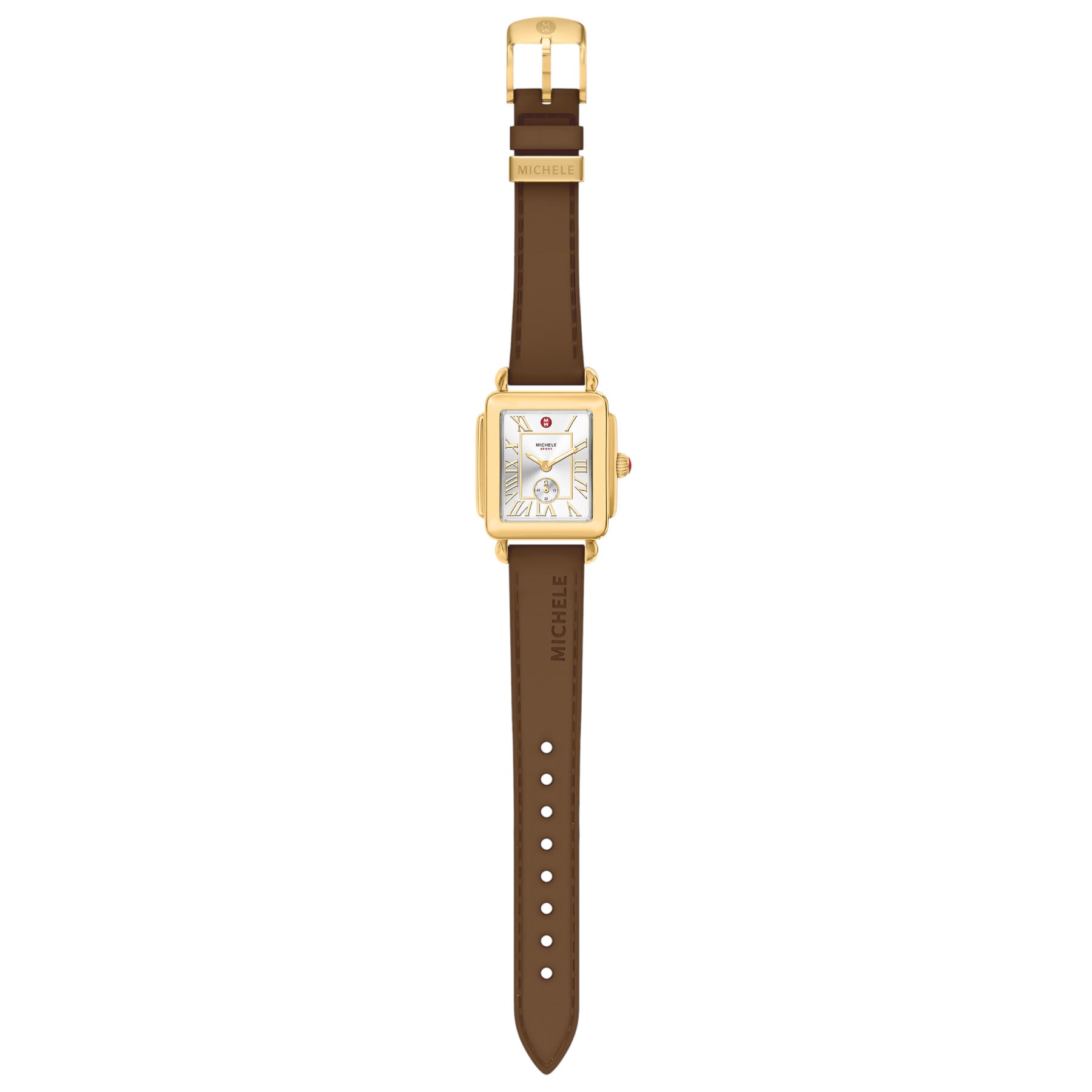 Michele Women's Deco Sport Mid Gold-Tone Brown Silicone Watch, Mww06H000008