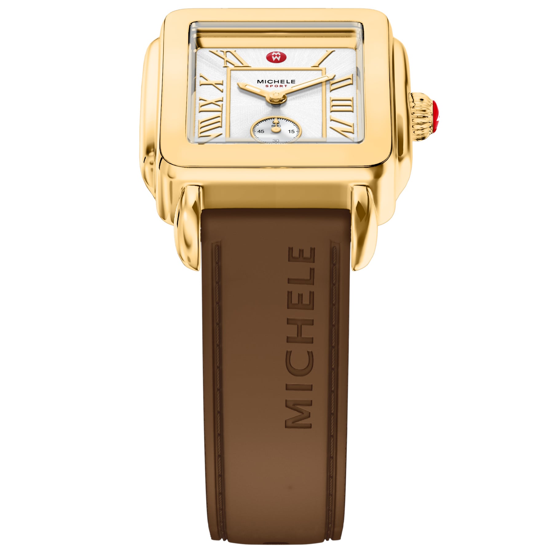 Michele Women's Deco Sport Mid Gold-Tone Brown Silicone Watch, Mww06H000008