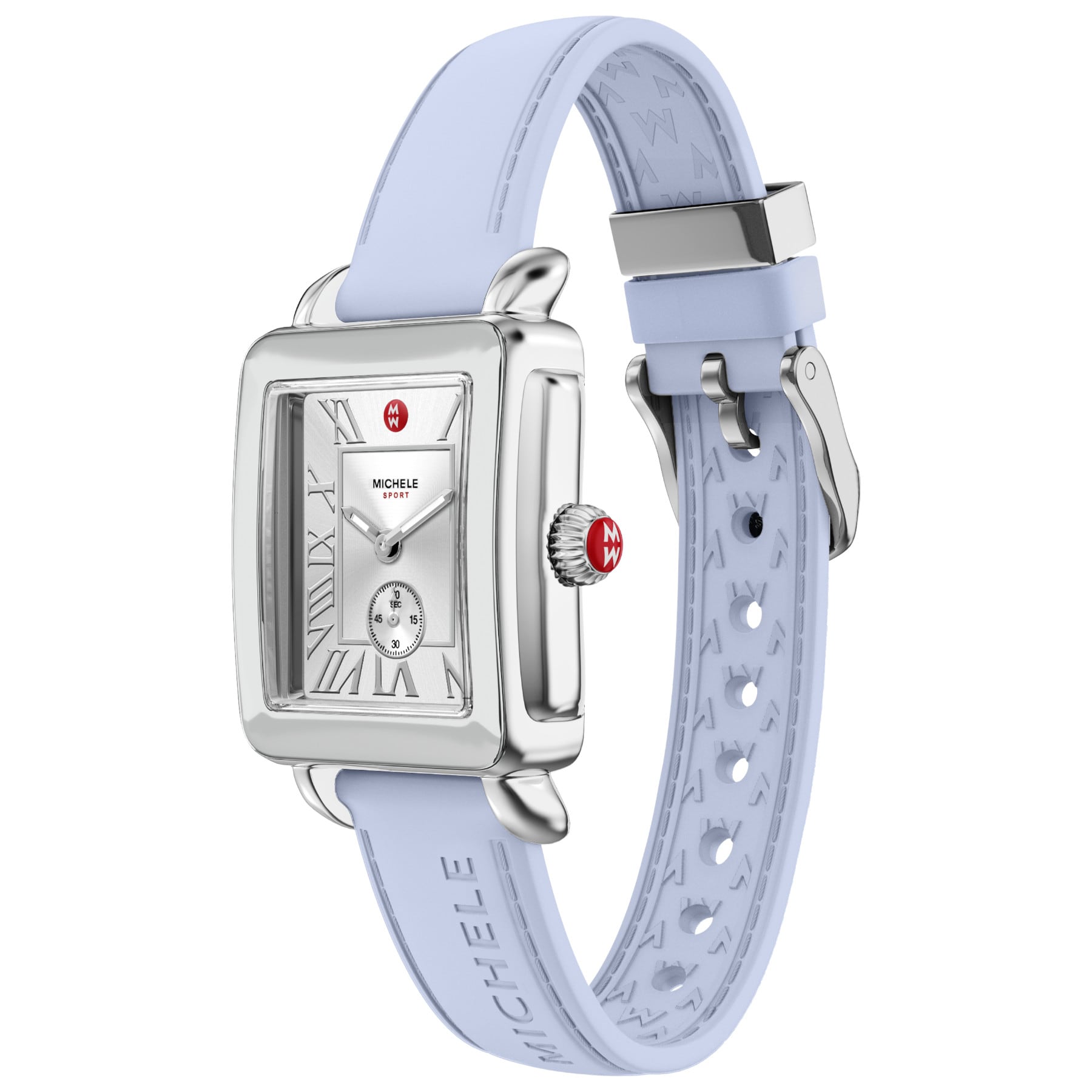 Michele Women's Deco Sport Mid Stainless Steel Pastel Blue Silicone Watch, MWW06H000006
