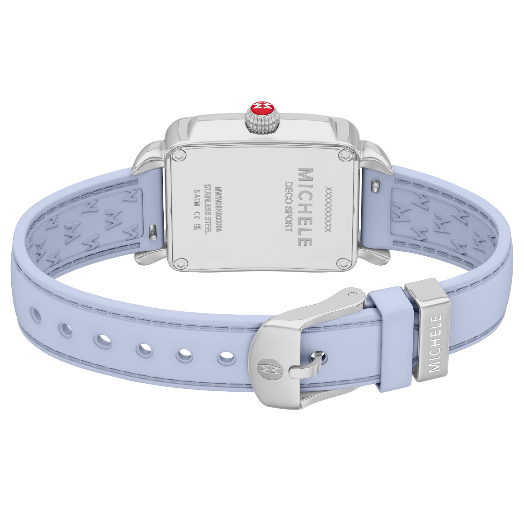 Michele Women's Deco Sport Mid Stainless Steel Pastel Blue Silicone Watch, MWW06H000006