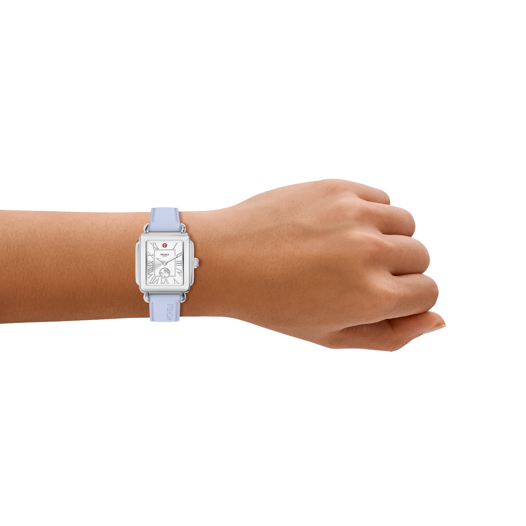 Michele Women's Deco Sport Mid Stainless Steel Pastel Blue Silicone Watch, MWW06H000006