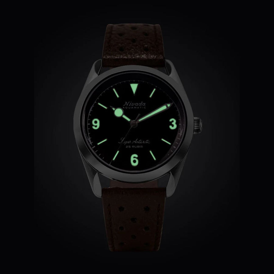 Nivada Grenchen 32039A10 Super Antarctic 3.6.9 Black No Vintage Effect White Luminous