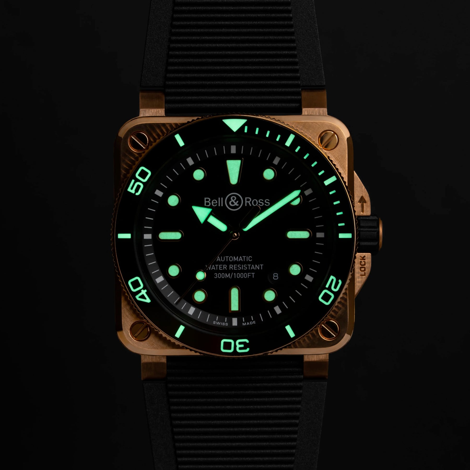 Bell & Ross BR-03 Diver Black Bronze Rubber Strap BR03A-D-BL-BR/SRB