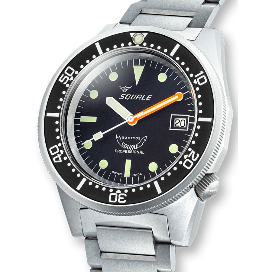 Squale 1521 Black Blasted Steel black on Bracelet 1521BKBL.SQ20S