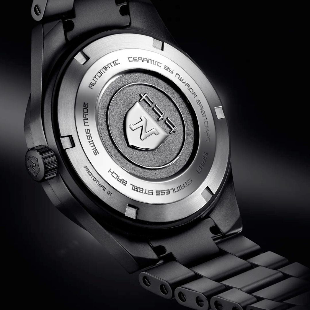 Nivada Grenchen 68004A77 F77 Black Ceramic Braided on Bracelet