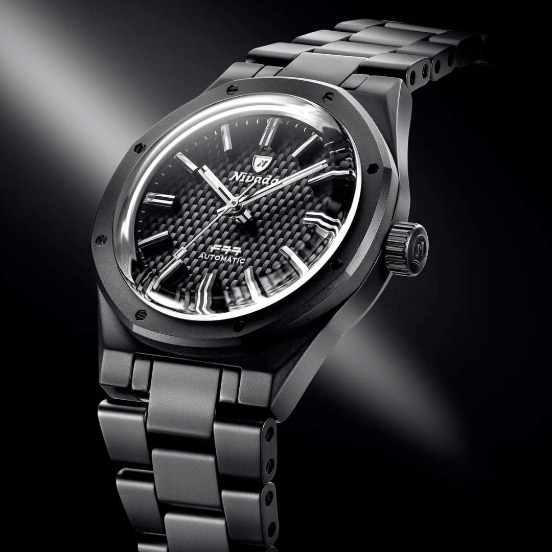 Nivada Grenchen 68004A77 F77 Black Ceramic Braided on Bracelet