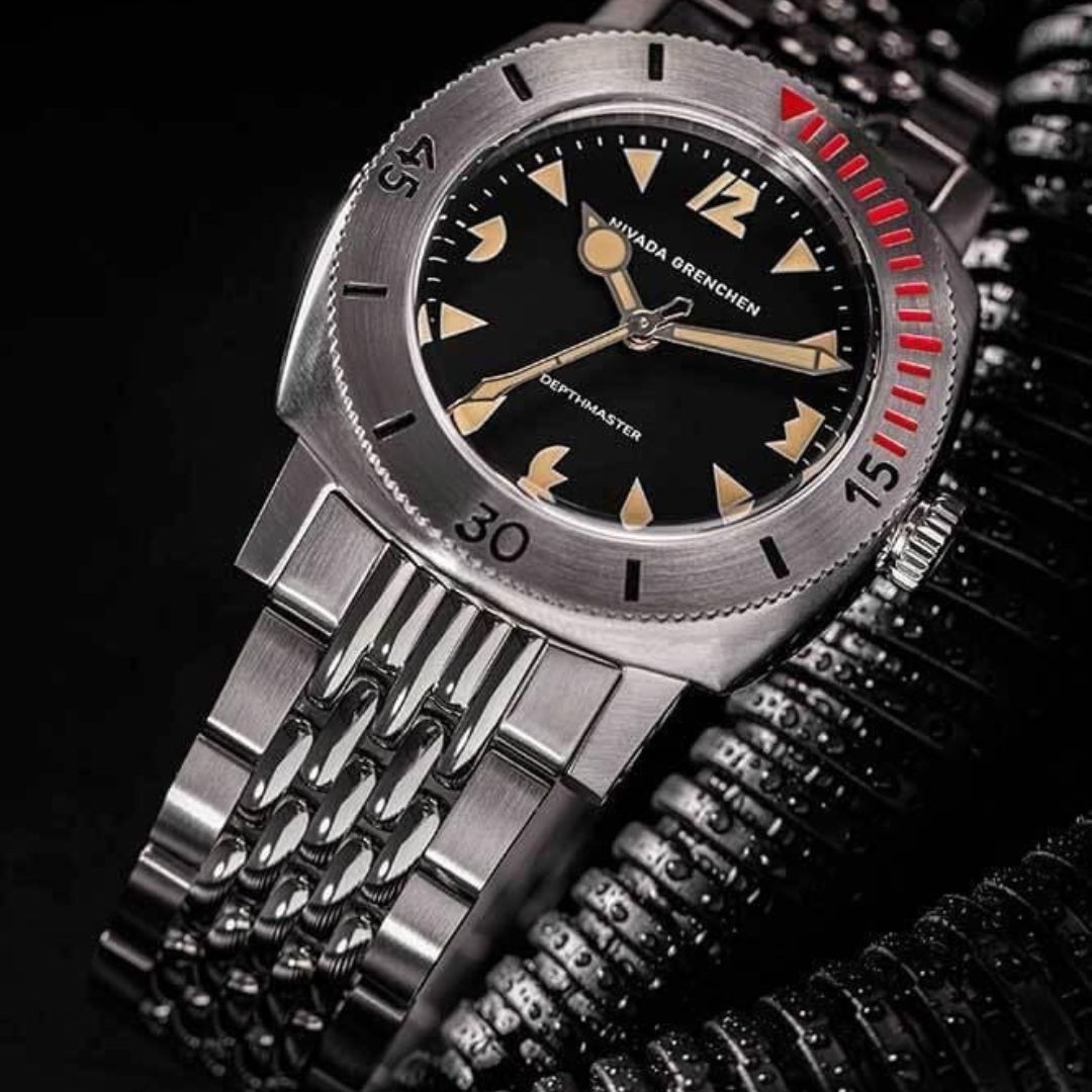Nivada Grenchen 14200A04 Pacman Depthmaster 42mm on Beads of Rice Bracelet