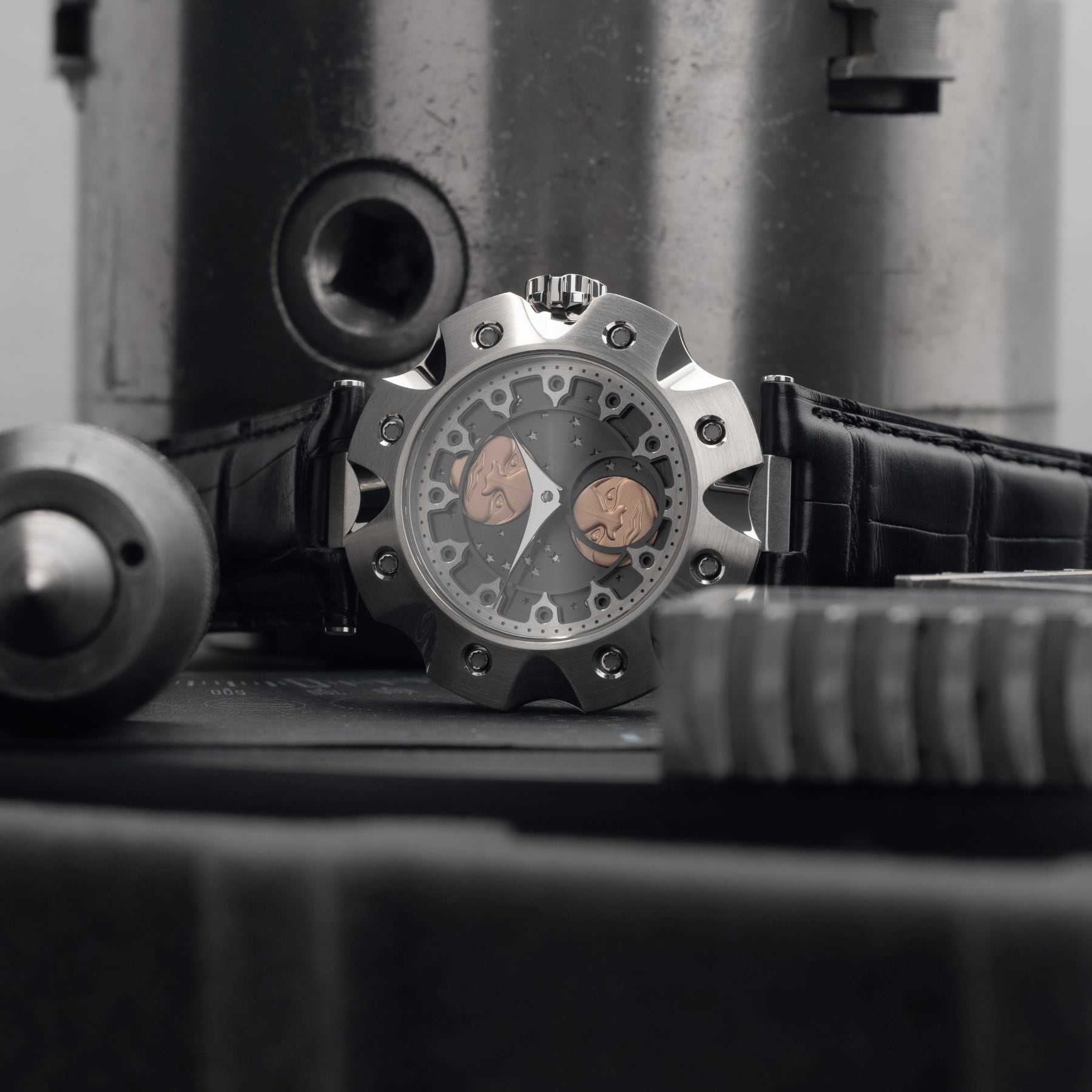 Sarpaneva Supernova Moonphase Grey With Red Gold Moons