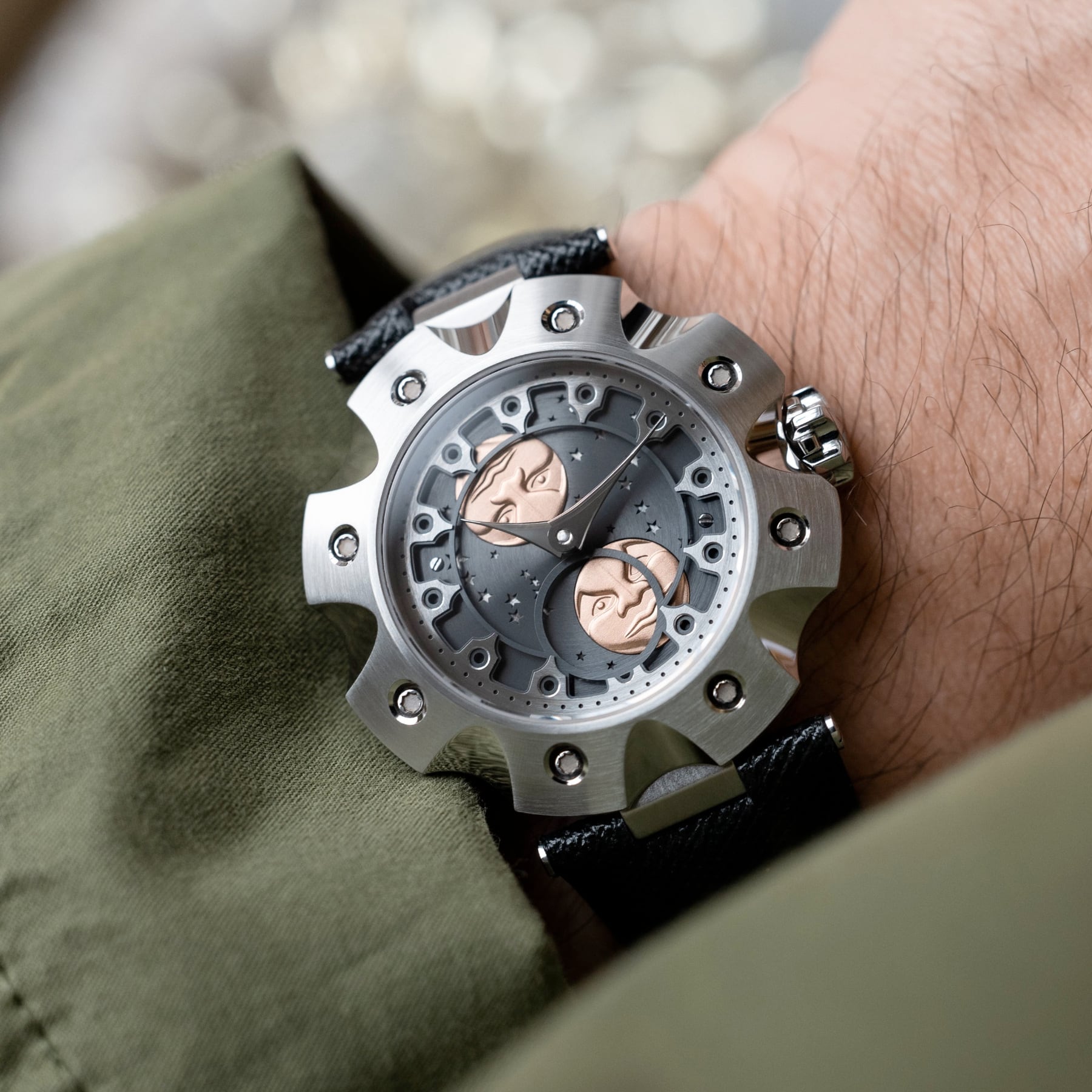 Sarpaneva Supernova Moonphase Grey With Red Gold Moons