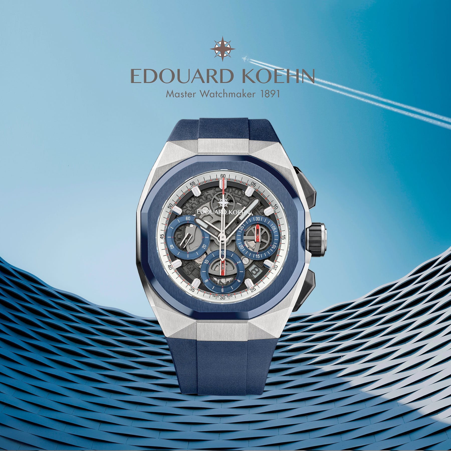 Edouard Koehn Tempus III Blue Skeleton Chronograph EK-CHR07SRBE