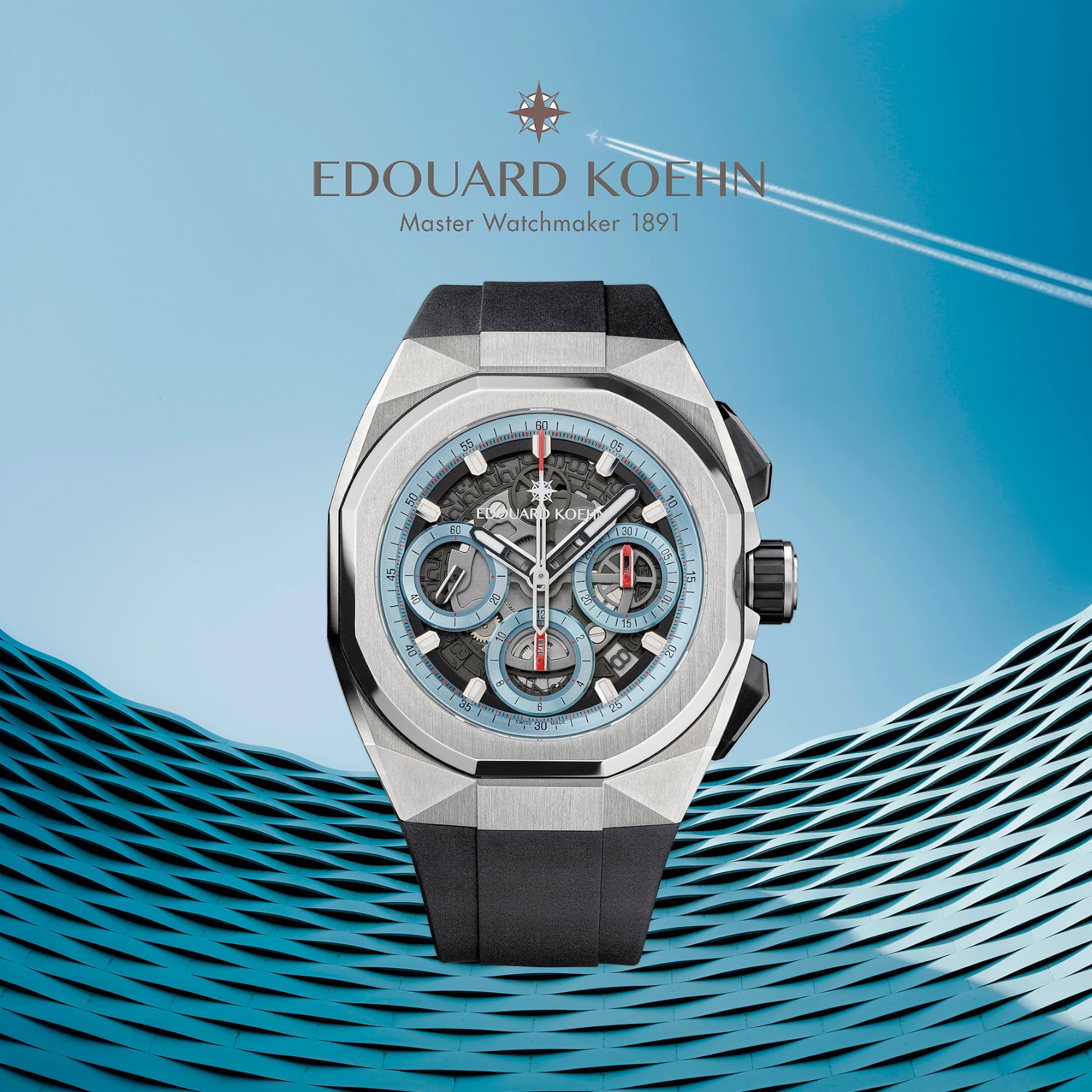 Edouard Koehn Tempus III Ice Blue Skeleton Chronograph EK-CHR10SRIB