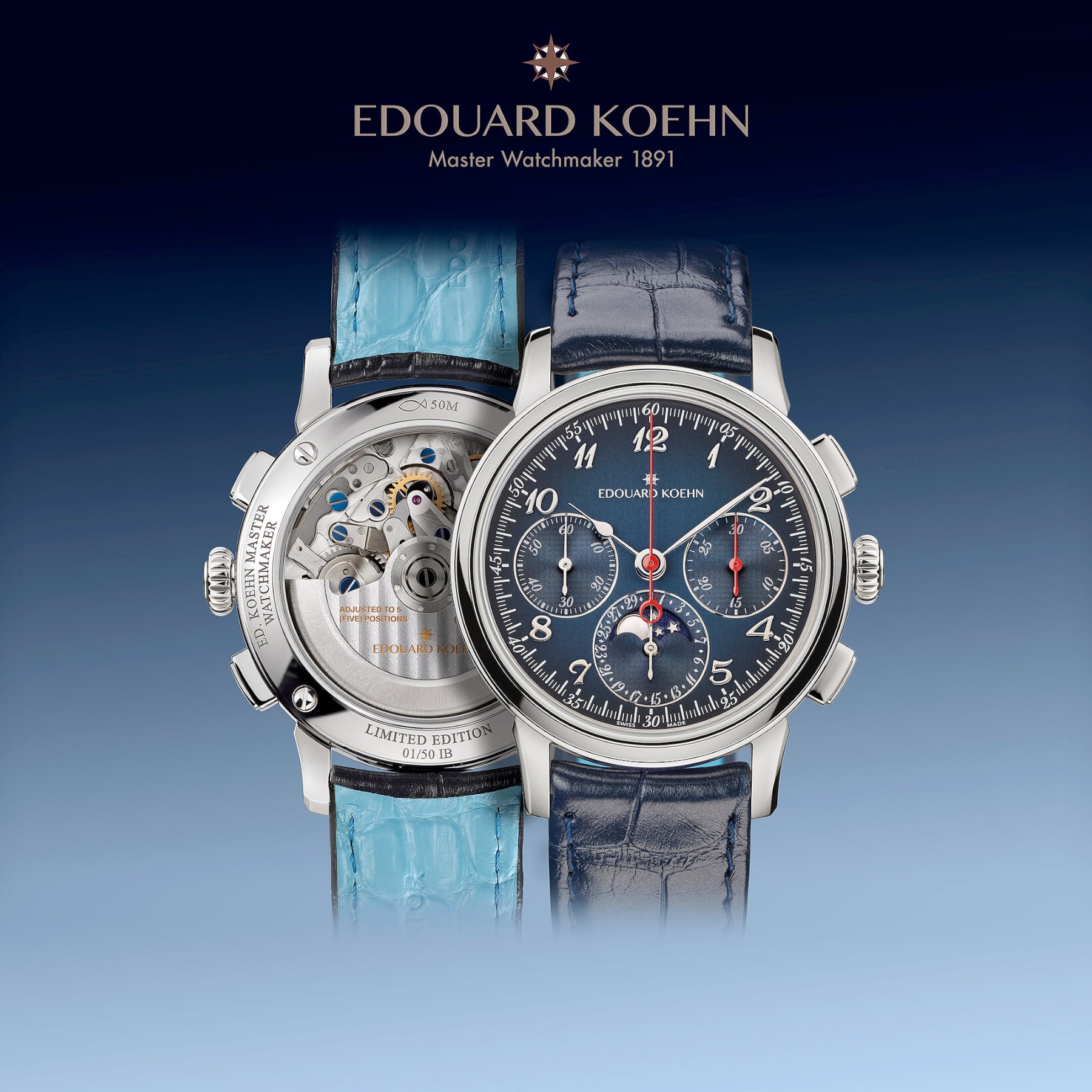 Edouard Koehn Legacy Moonphase Chronograph Navy Limited Edition EK-CHR12SS-BE-ASBE