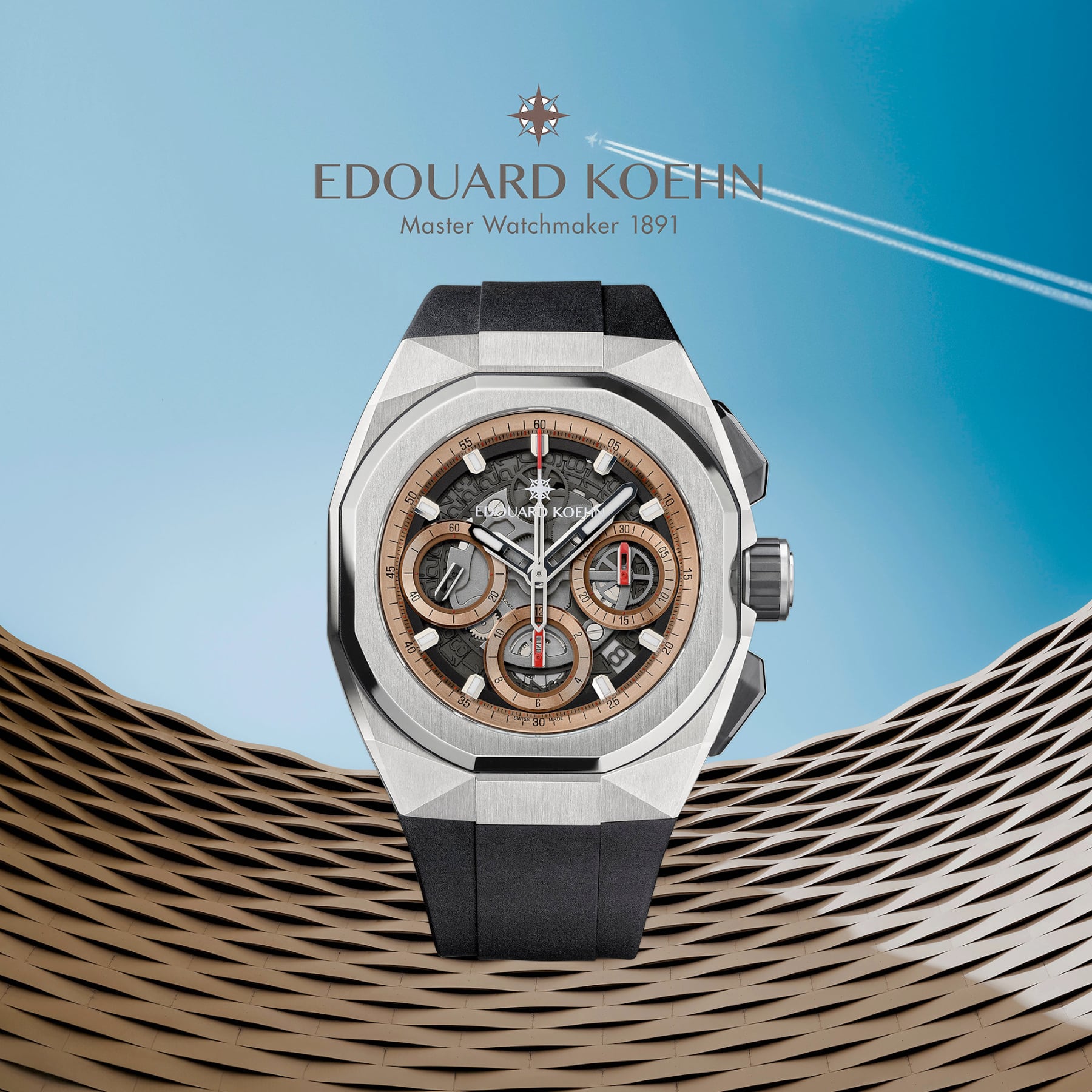 Edouard Koehn Tempus III Salmon Skeleton Chronograph EK-CHR10SRSD