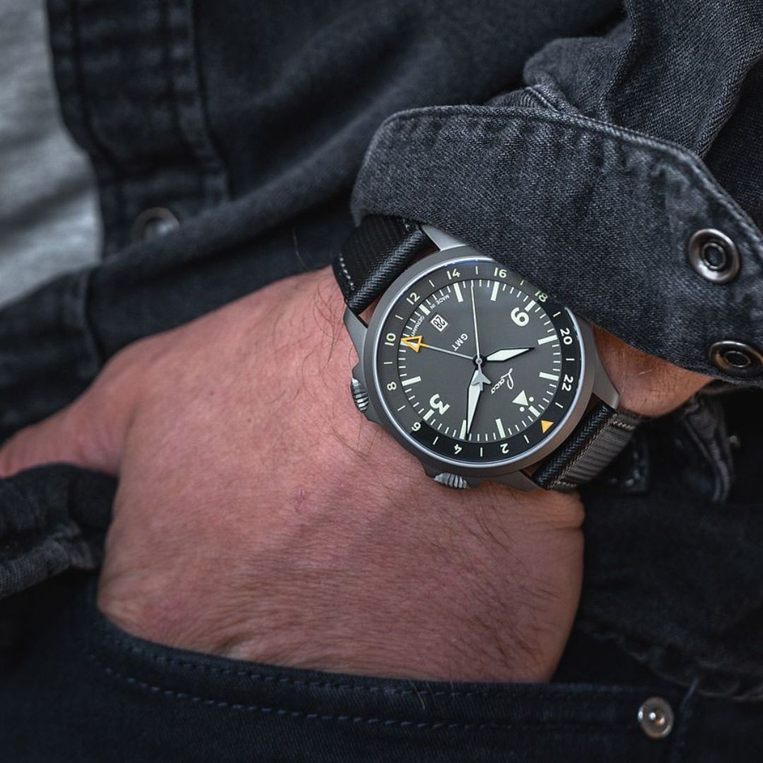 Laco Pilot Frankfurt GMT Schwarz Gray