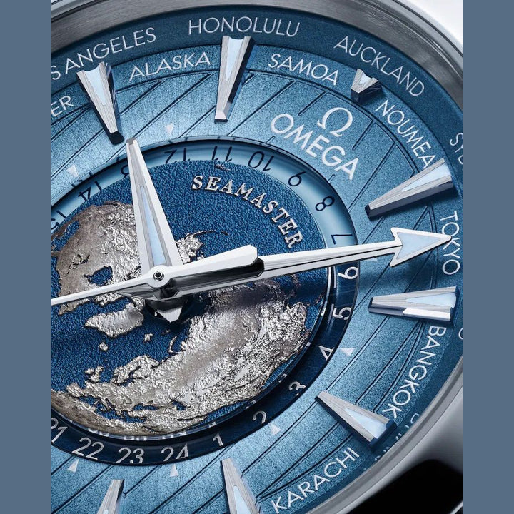 Omega 220.10.43.22.03.002 Seamaster Aqua Terra 150M Worldtimer Summer Blue on Bracelet