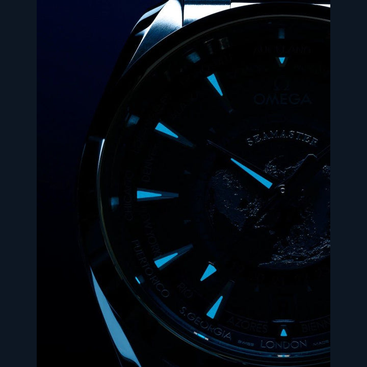 Omega 220.10.43.22.03.002 Seamaster Aqua Terra 150M Worldtimer Summer Blue on Bracelet