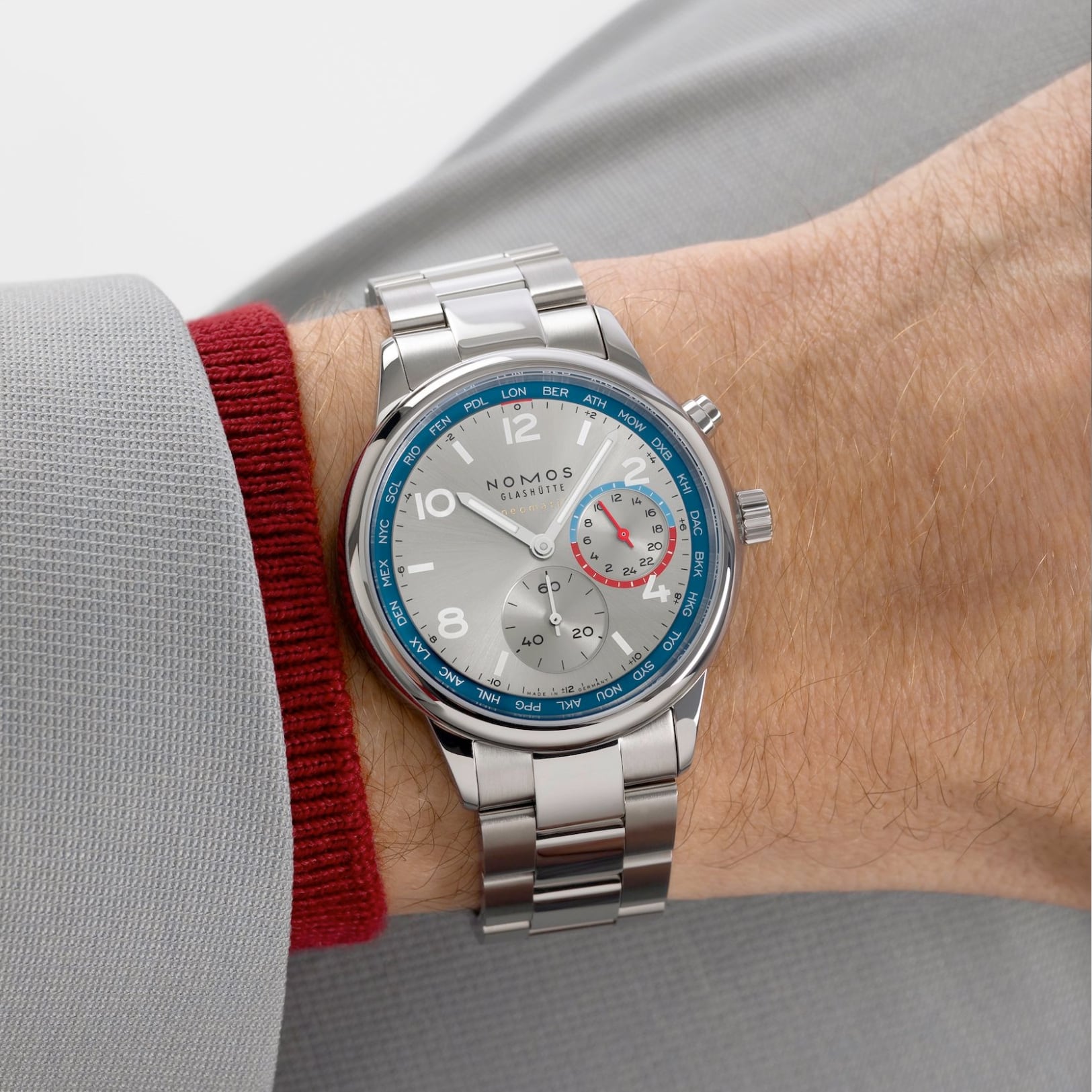NOMOS Glashütte Club Sport Neomatik Worldtimer Silver