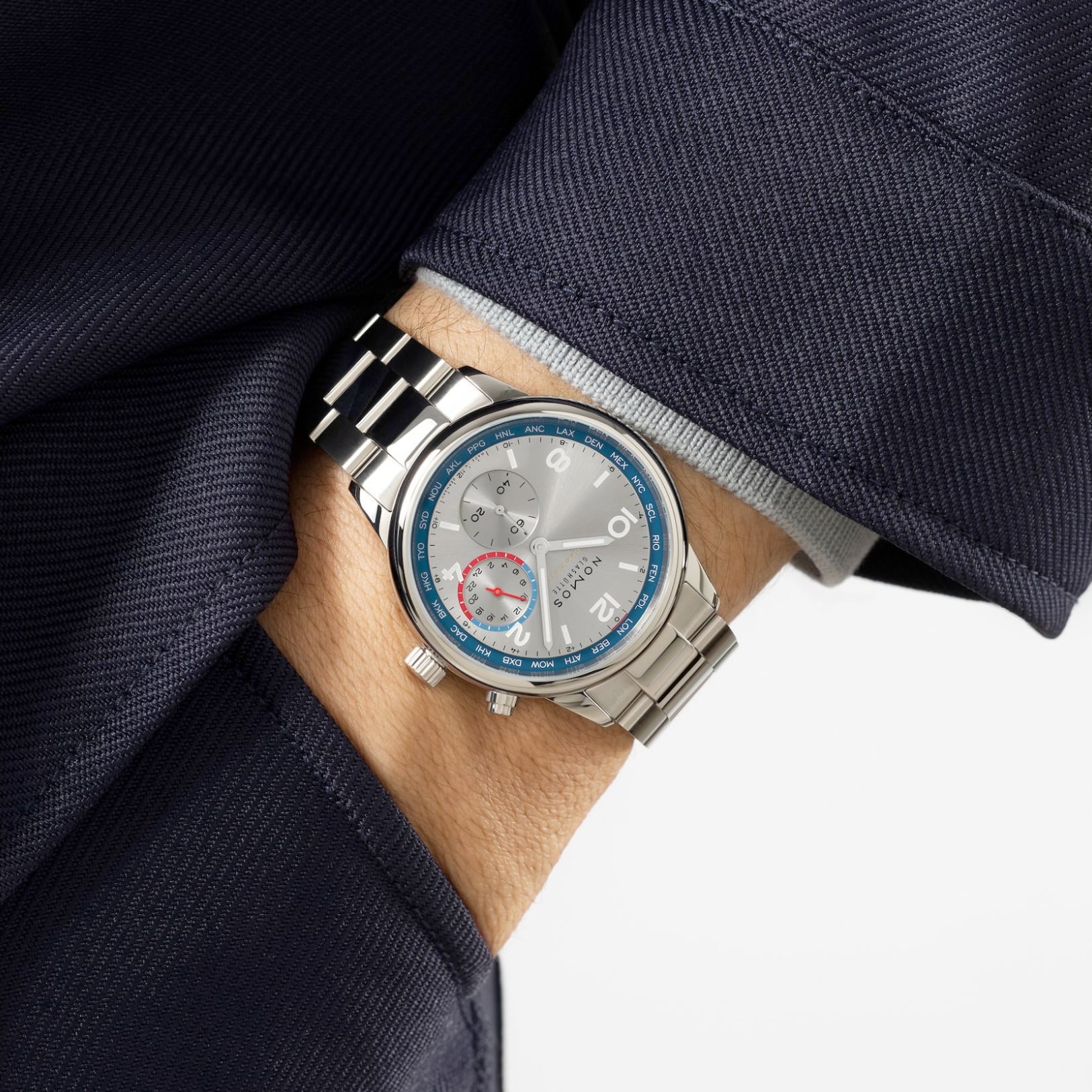 NOMOS Glashütte Club Sport Neomatik Worldtimer Silver