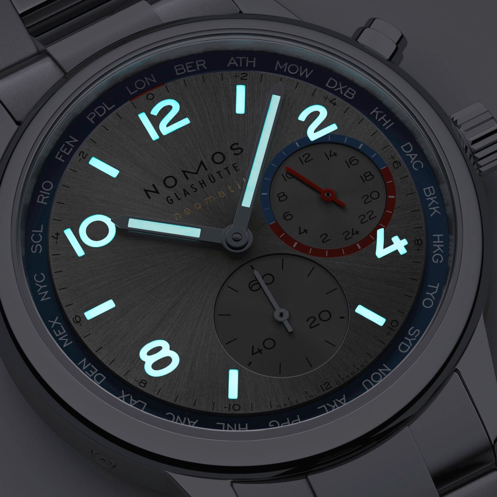 NOMOS Glashütte Club Sport Neomatik Worldtimer Silver