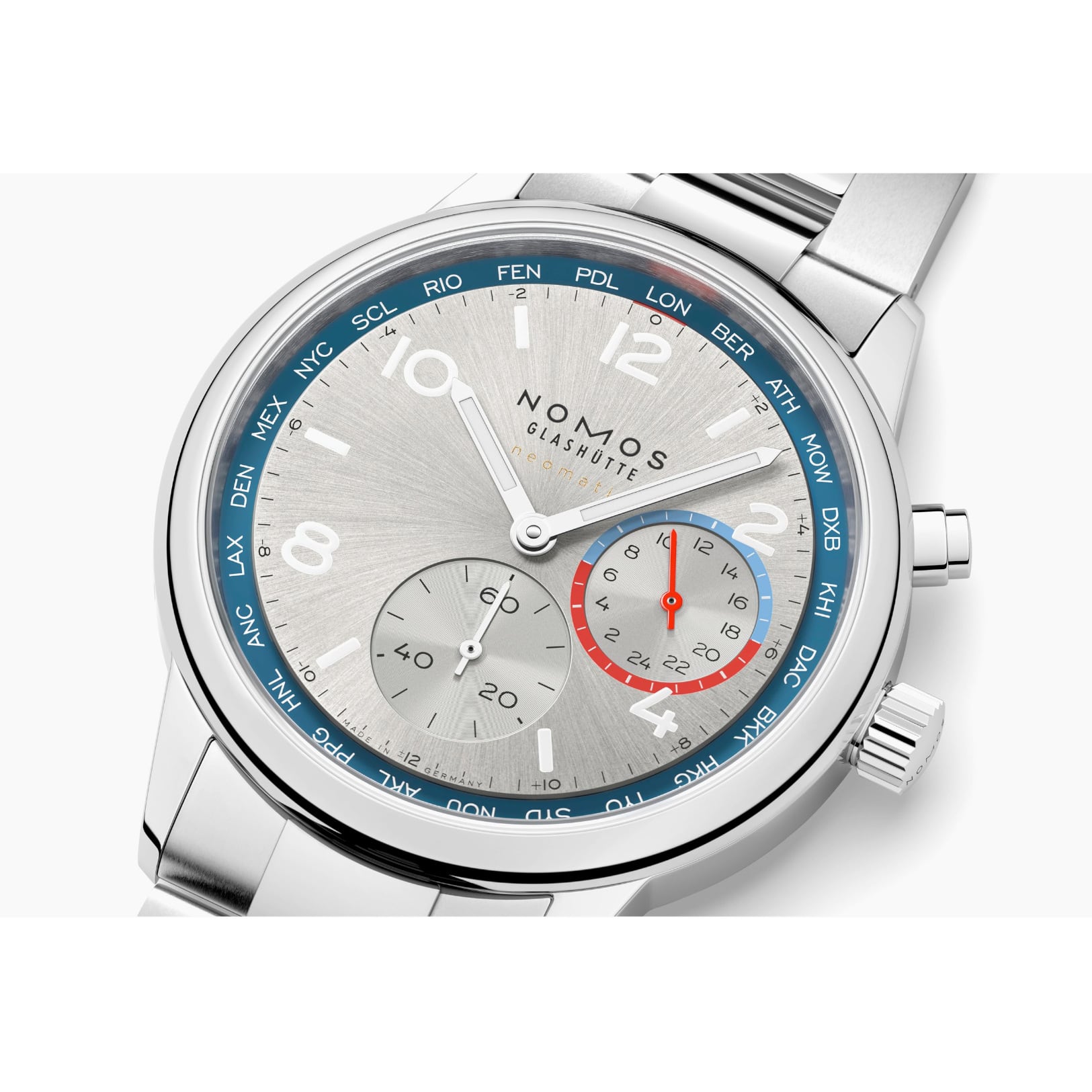 NOMOS Glashütte Club Sport Neomatik Worldtimer Silver