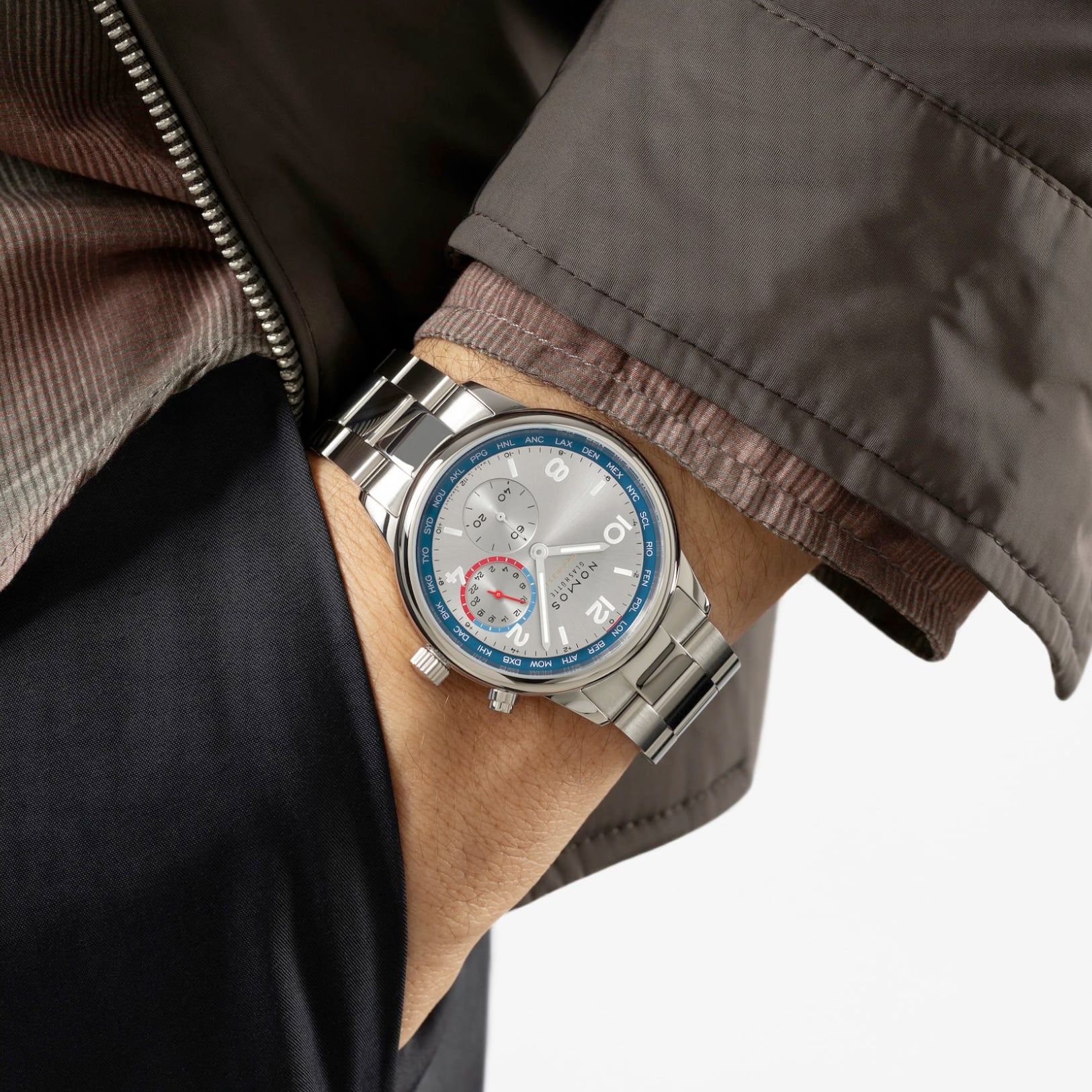 NOMOS Glashütte Club Sport Neomatik Worldtimer Silver