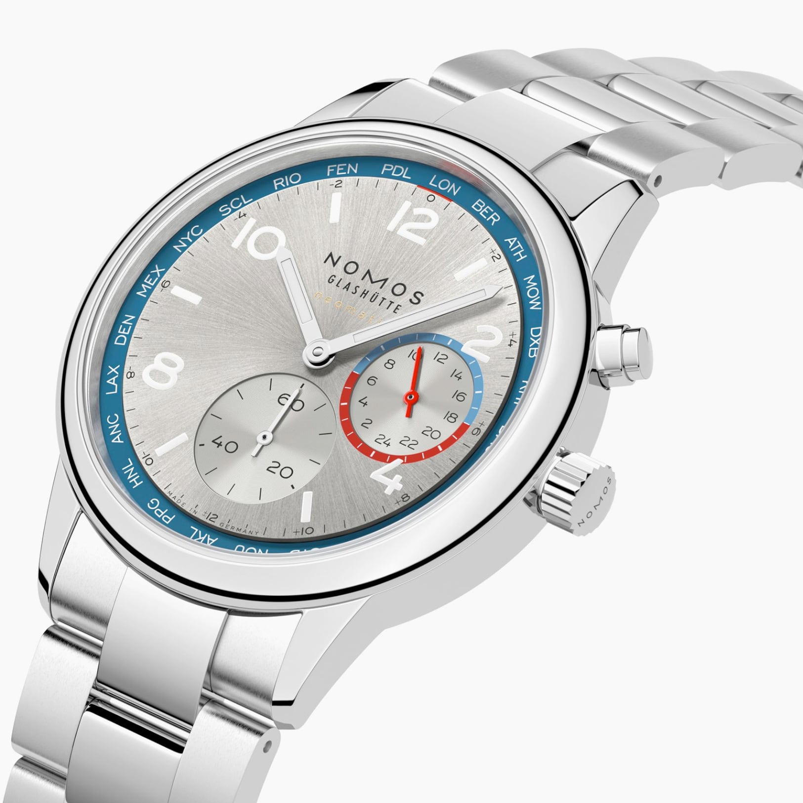 NOMOS Glashütte Club Sport Neomatik Worldtimer Silver