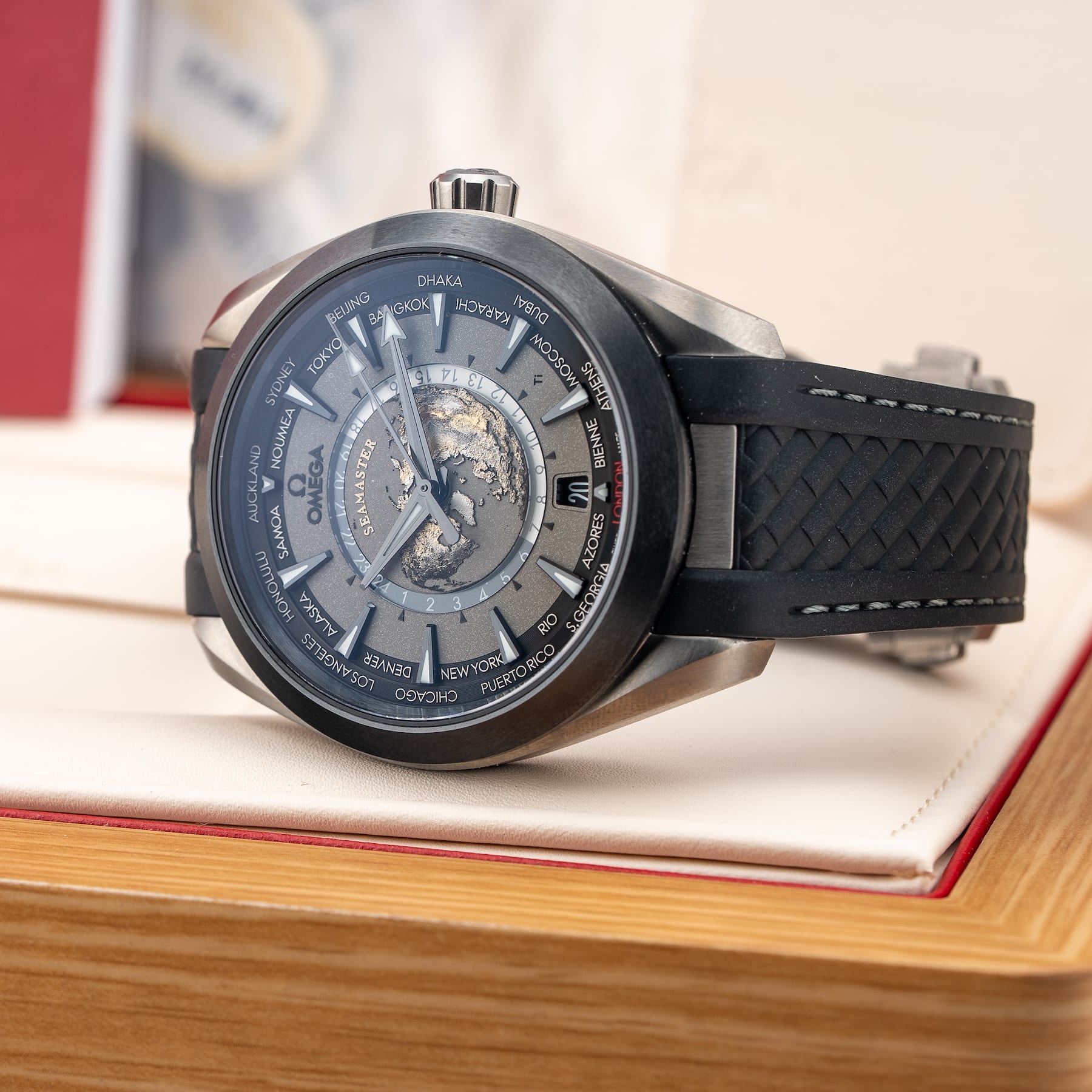 Omega 220.92.43.22.99.001 Seamaster Aqua Terra 150M Worldtimer 43mm Black Titanium Ceramic on Strap