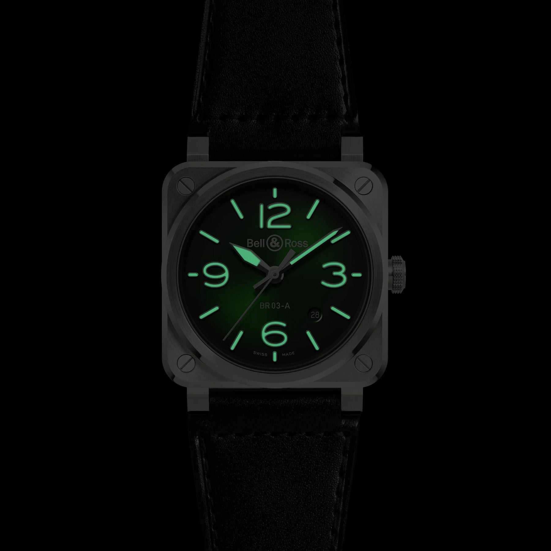 Bell & Ross BR03 Auto Steel Green on Calfskin Strap BR03A-GN-ST/SCA