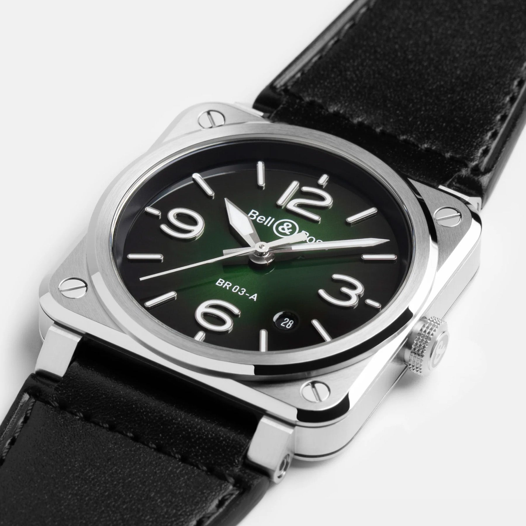Bell & Ross BR03 Auto Steel Green on Calfskin Strap BR03A-GN-ST/SCA