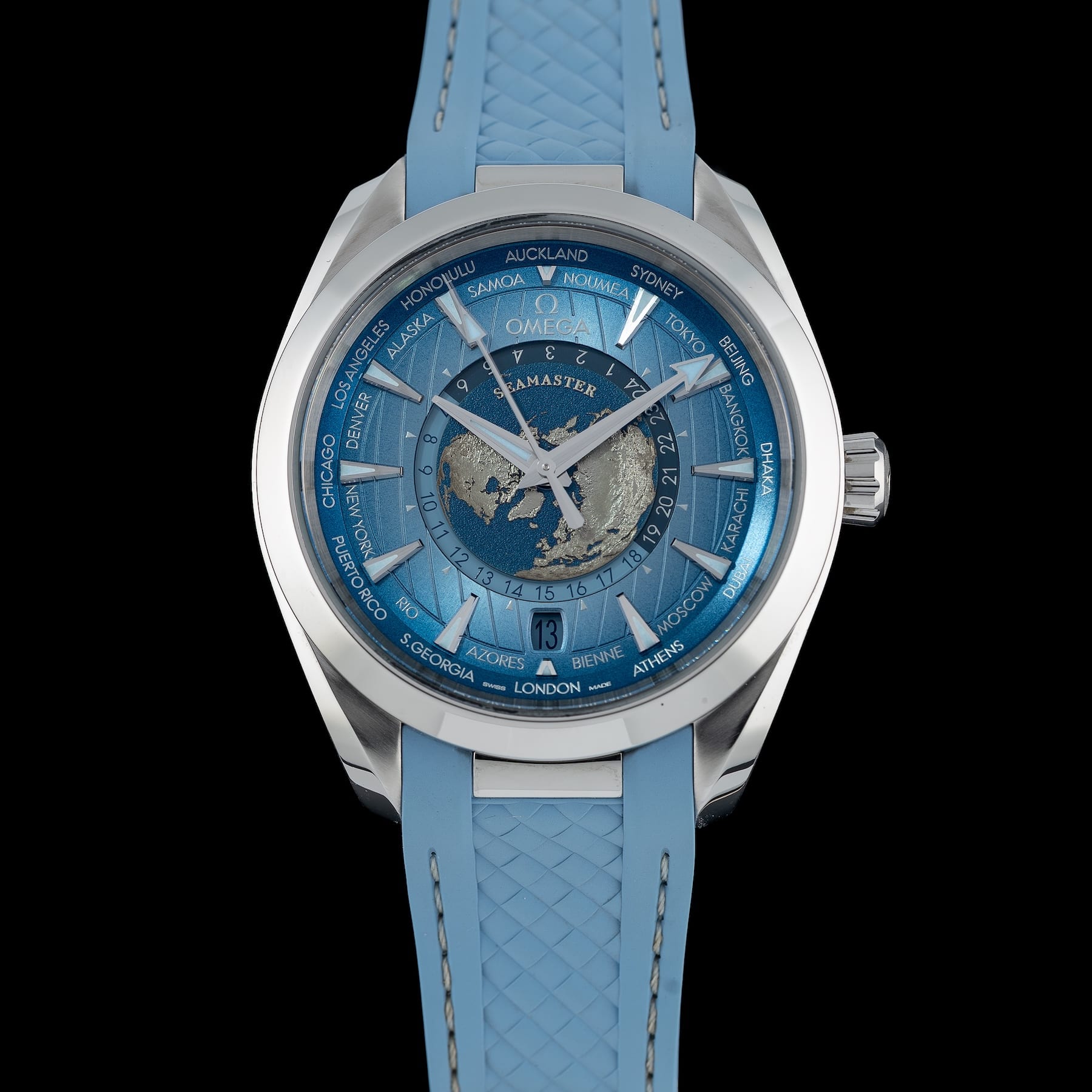 Omega 220.12.43.22.03.002 Seamaster Aqua Terra 150M Worldtimer Summer Blue on Strap