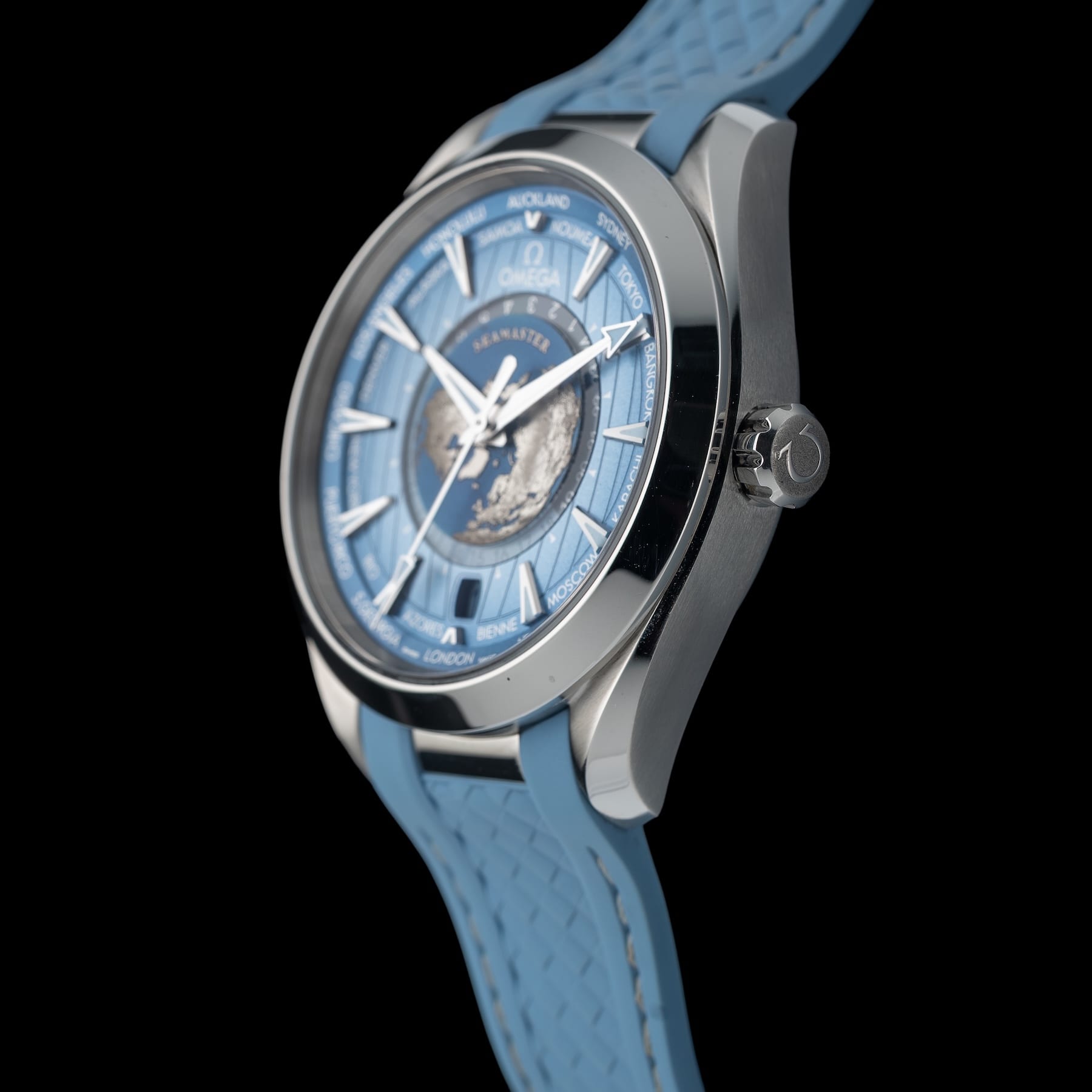 Omega 220.12.43.22.03.002 Seamaster Aqua Terra 150M Worldtimer Summer Blue on Strap
