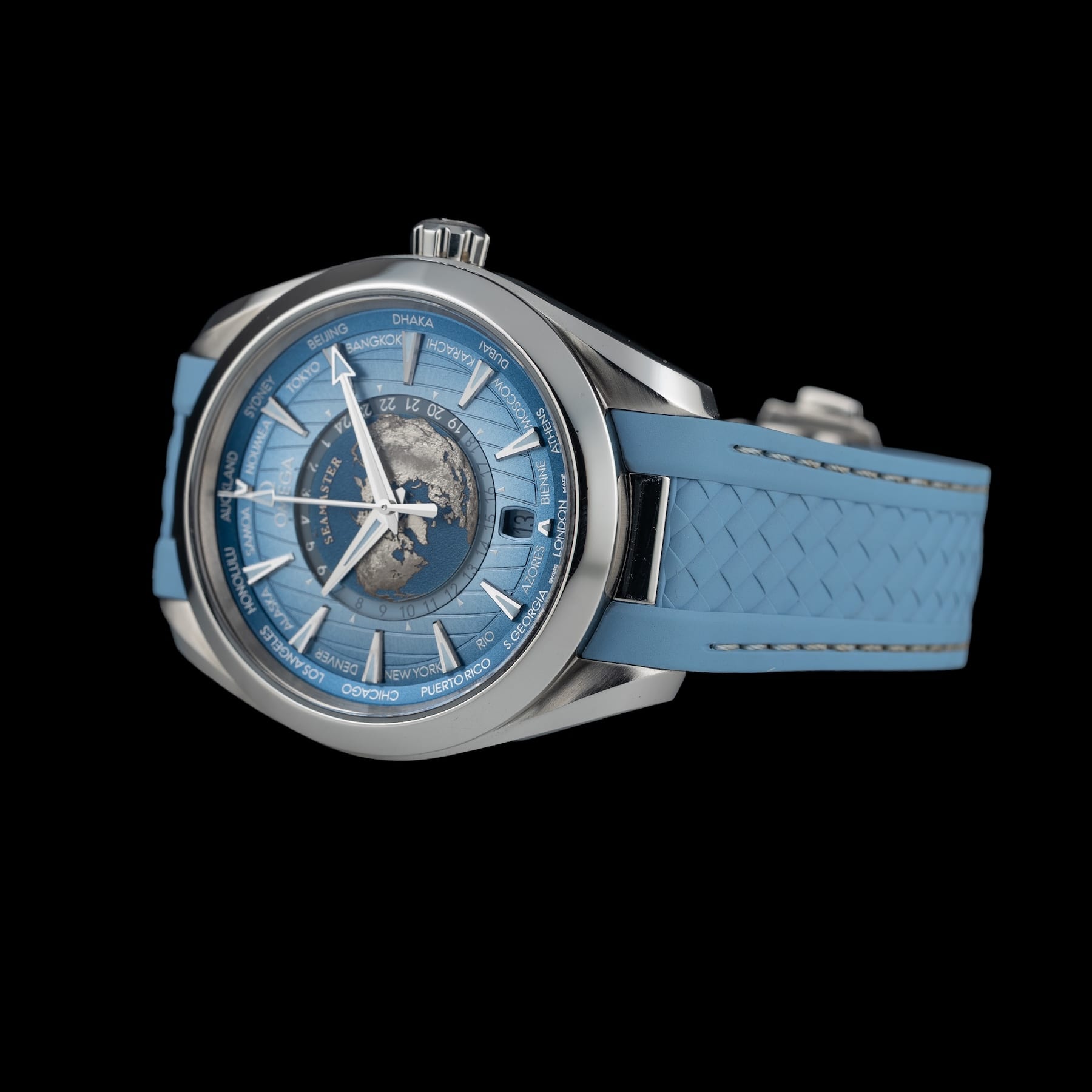 Omega 220.12.43.22.03.002 Seamaster Aqua Terra 150M Worldtimer Summer Blue on Strap