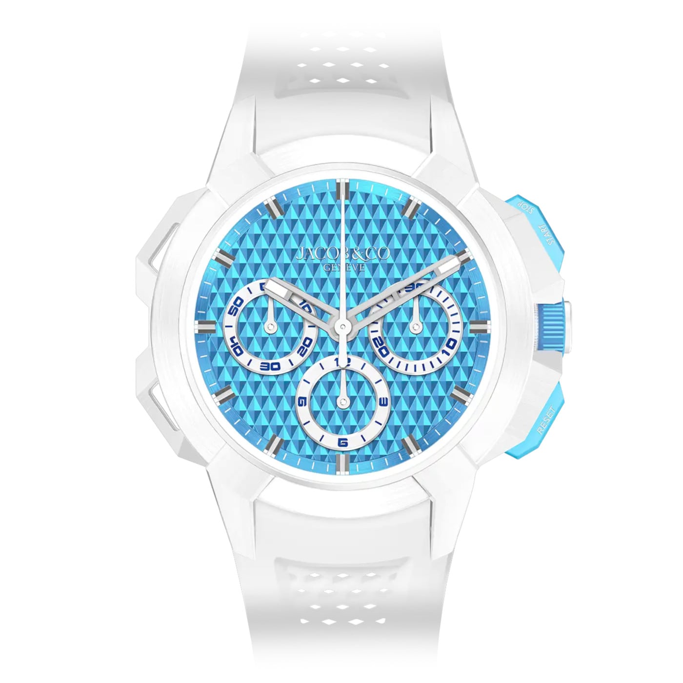 Jacob & Co. Epic X Chrono 44mm Tri-Compax White Ceramic Electric Blue EC440.95.AB.AA.ABRUA