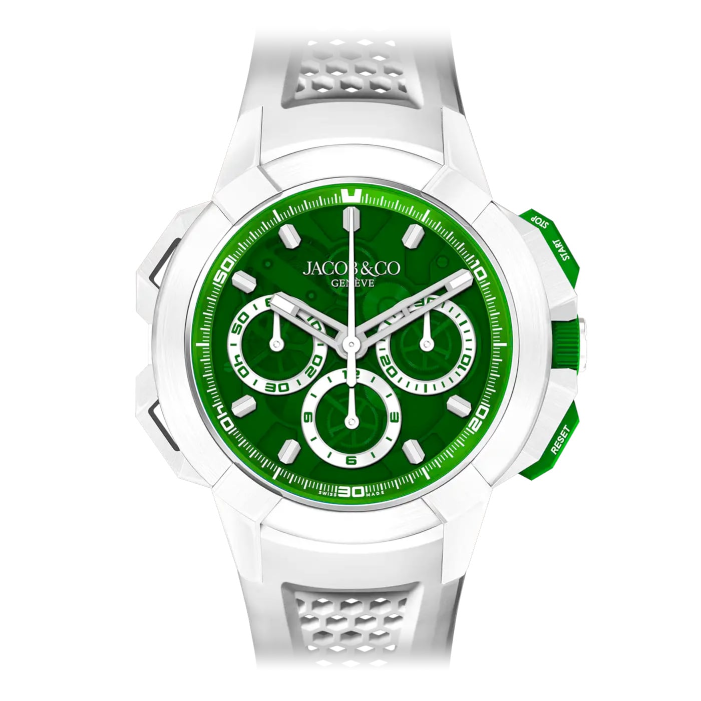 Jacob & Co. Epic X Chrono 44mm Tri-Compax White Ceramic Green Dial EC440.95.AA.AA.BBRUA
