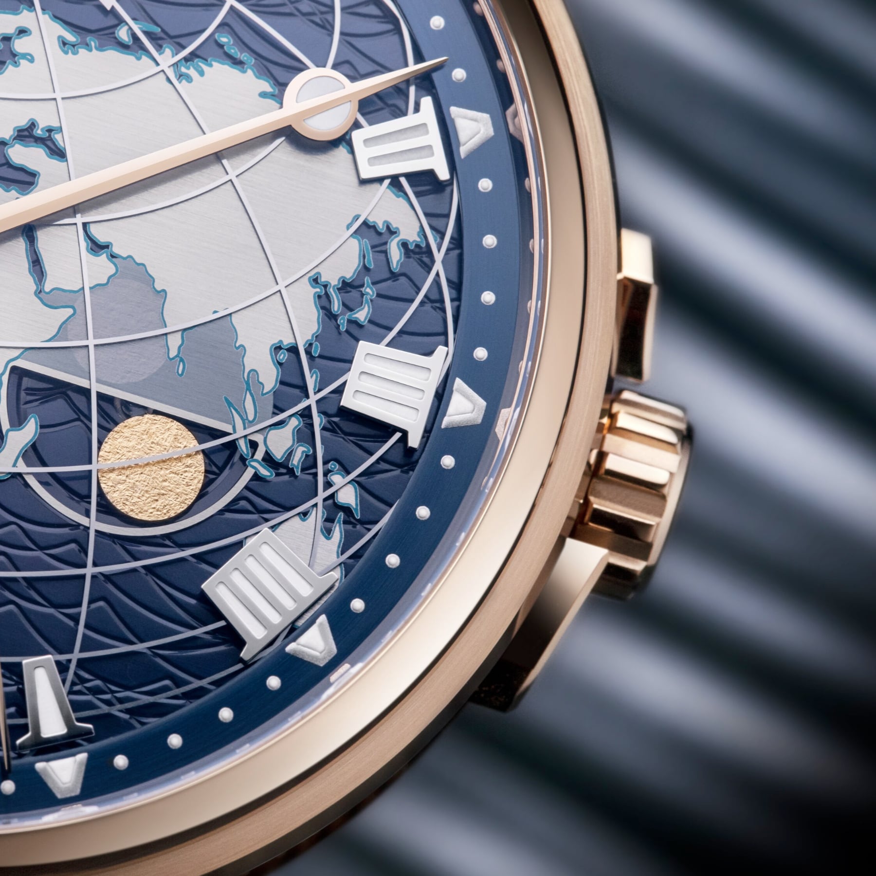 Breguet Marine Hora Mundi 5557 Rose Gold Blue Dial on Rubber Strap