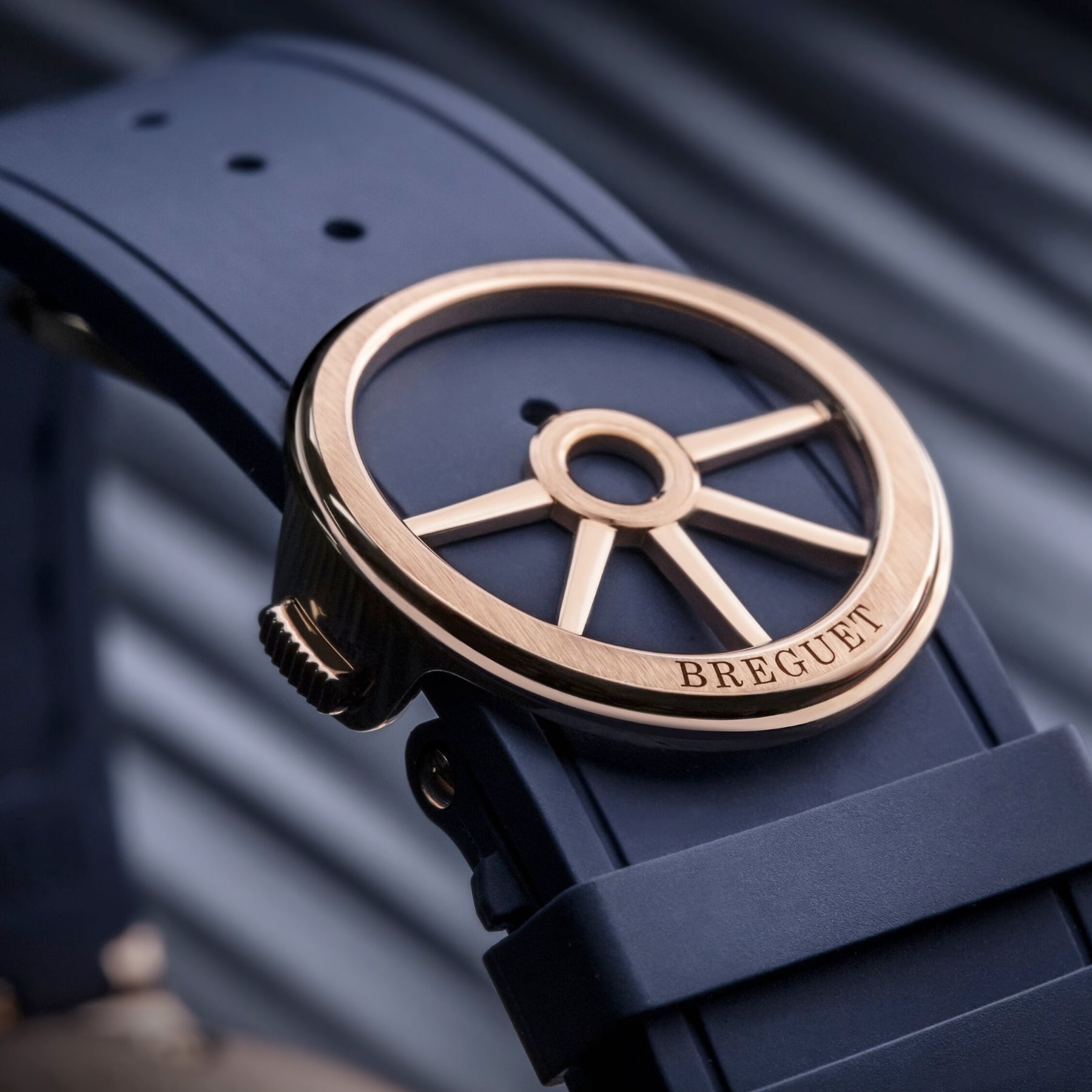 Breguet Marine Hora Mundi 5557 Rose Gold Blue Dial on Rubber Strap