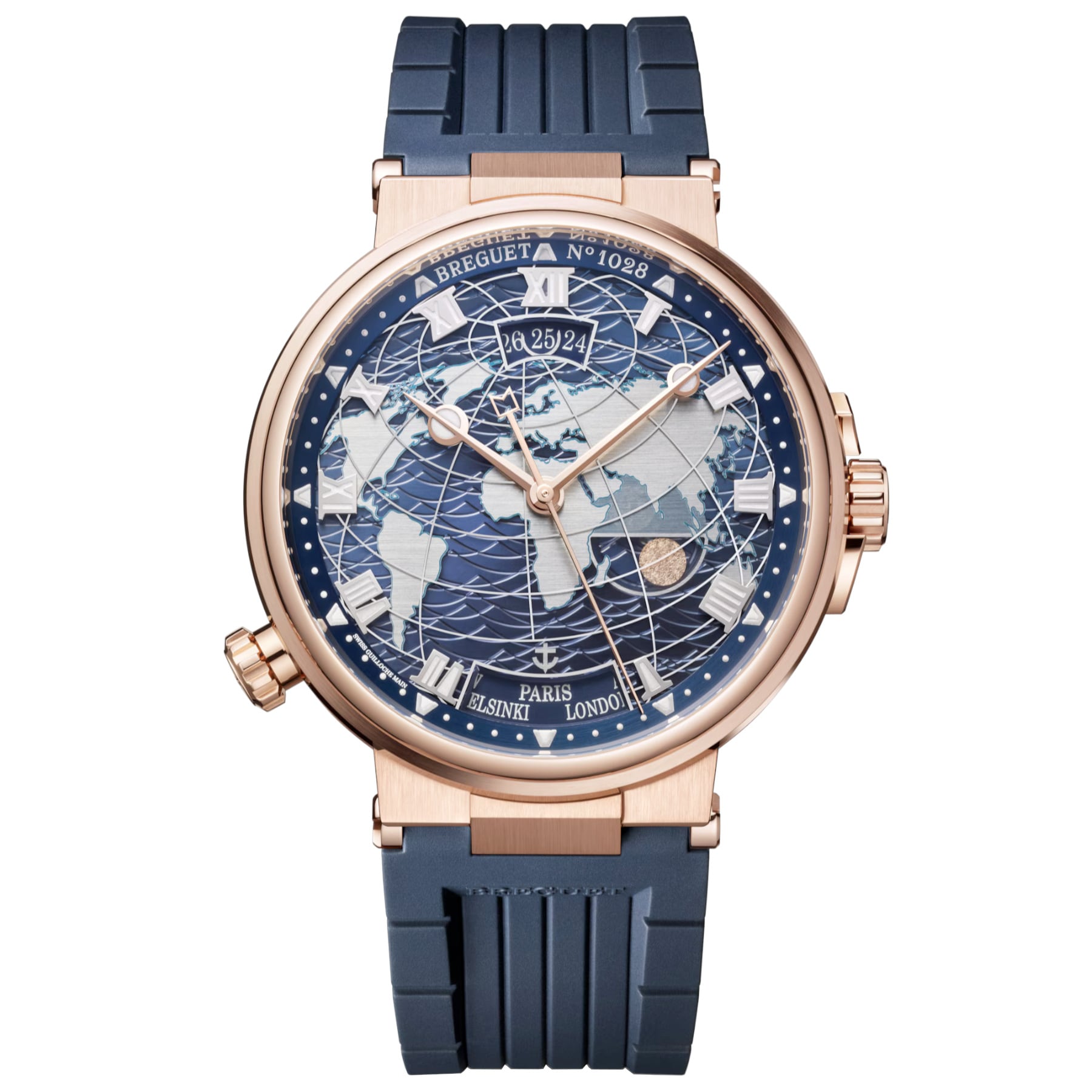 Breguet Marine Hora Mundi 5557 Rose Gold Blue Dial on Rubber Strap