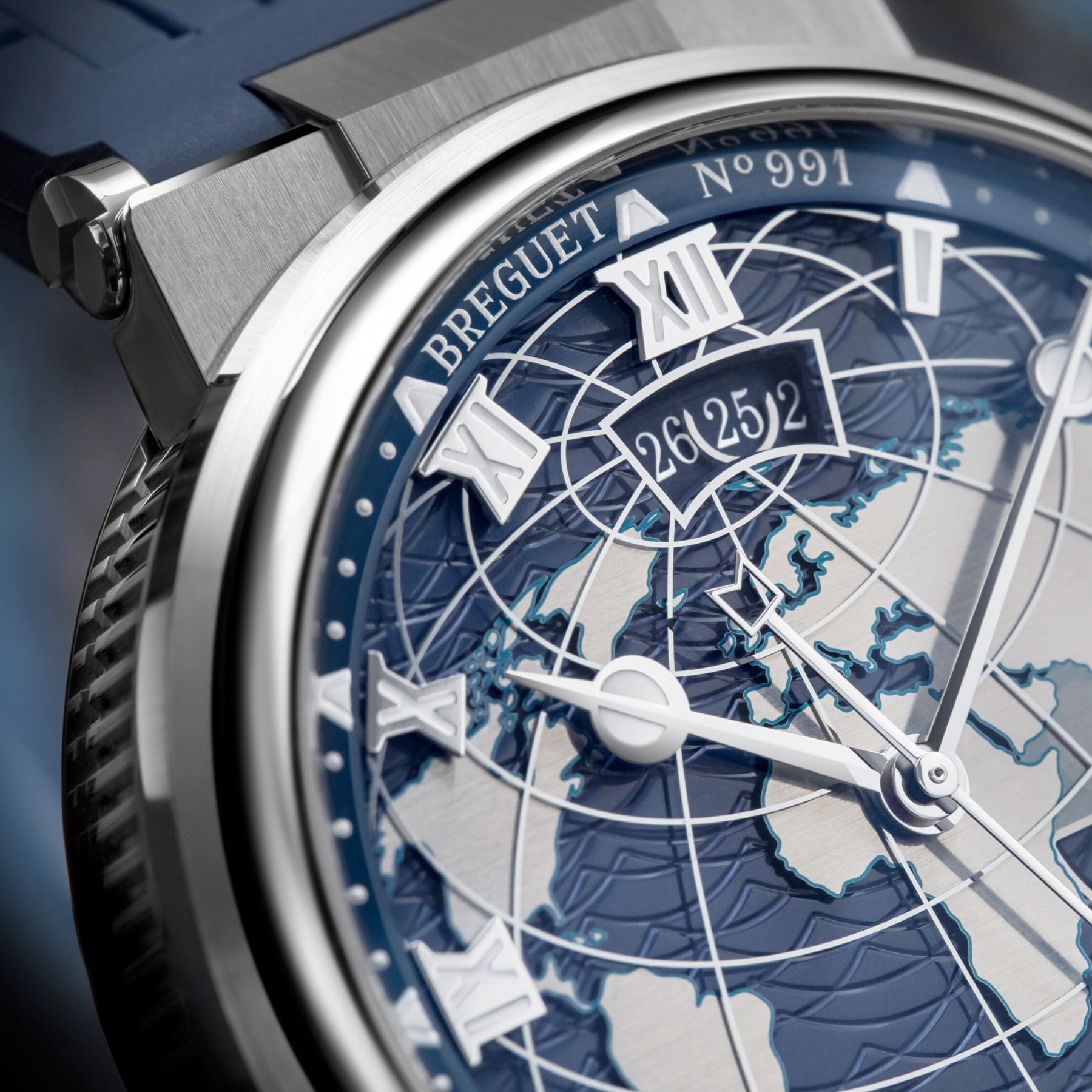 Breguet Marine Hora Mundi 5557 White Gold Blue Dial on Rubber Strap
