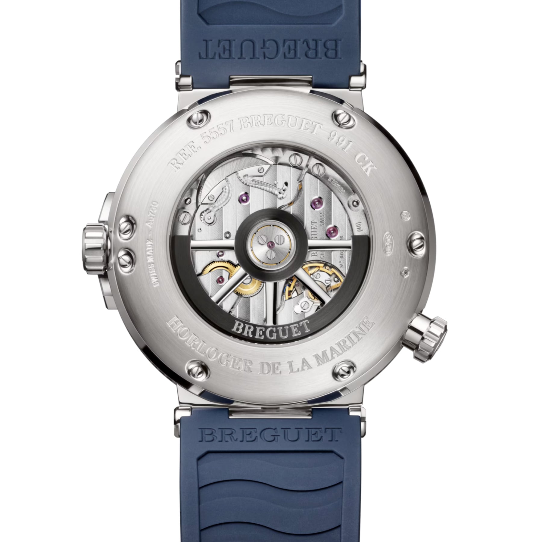 Breguet Marine Hora Mundi 5557 White Gold Blue Dial on Rubber Strap