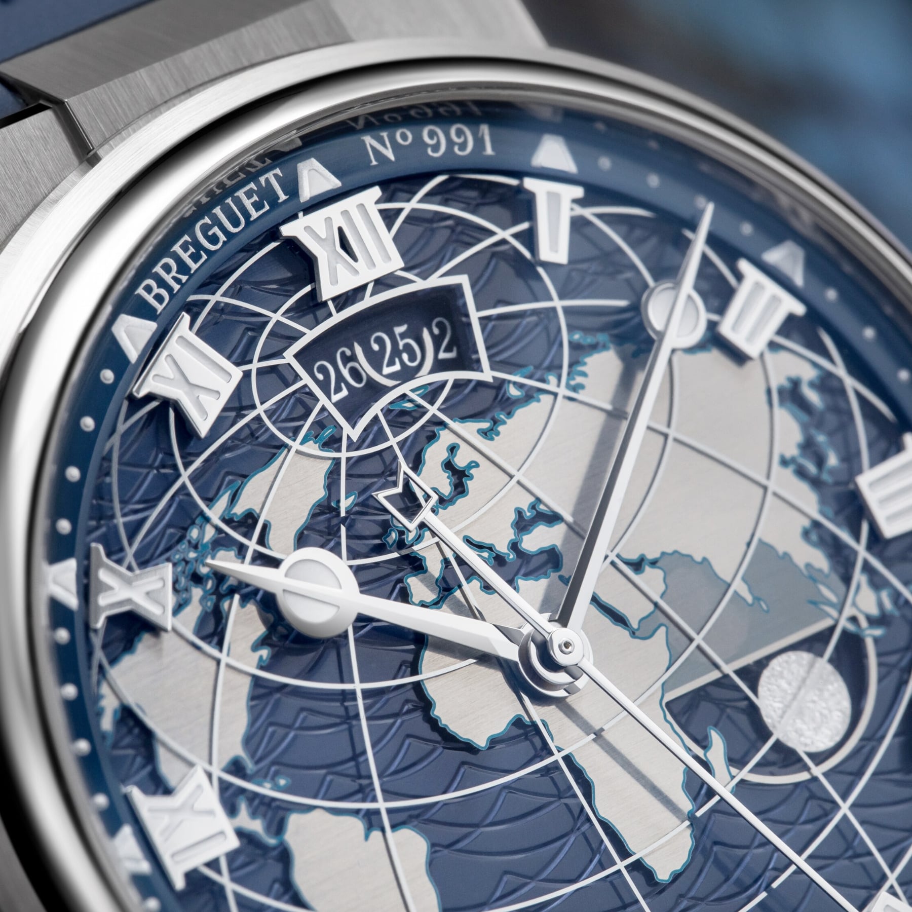 Breguet Marine Hora Mundi 5557 White Gold Blue Dial on Rubber Strap
