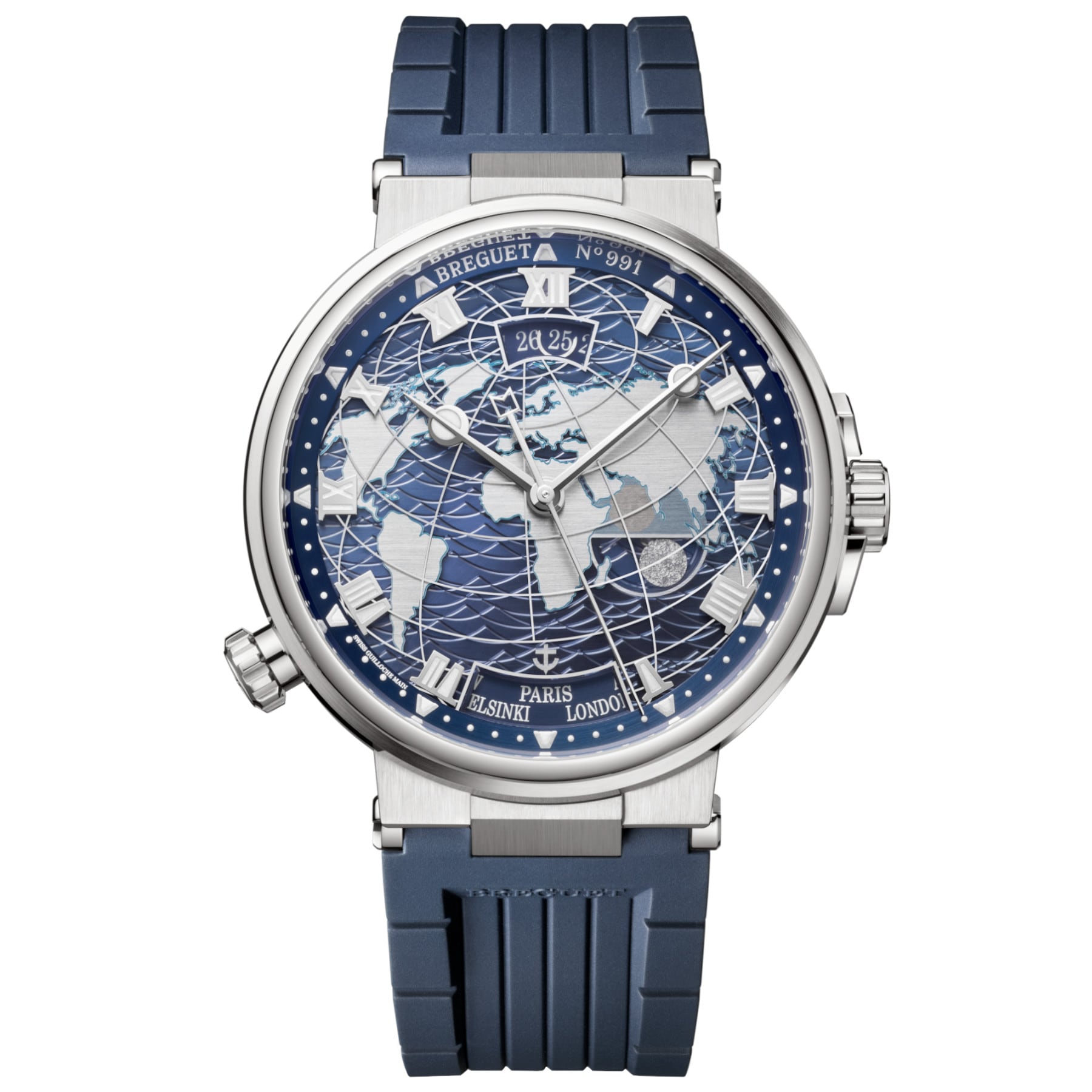 Breguet Marine Hora Mundi 5557 White Gold Blue Dial on Rubber Strap