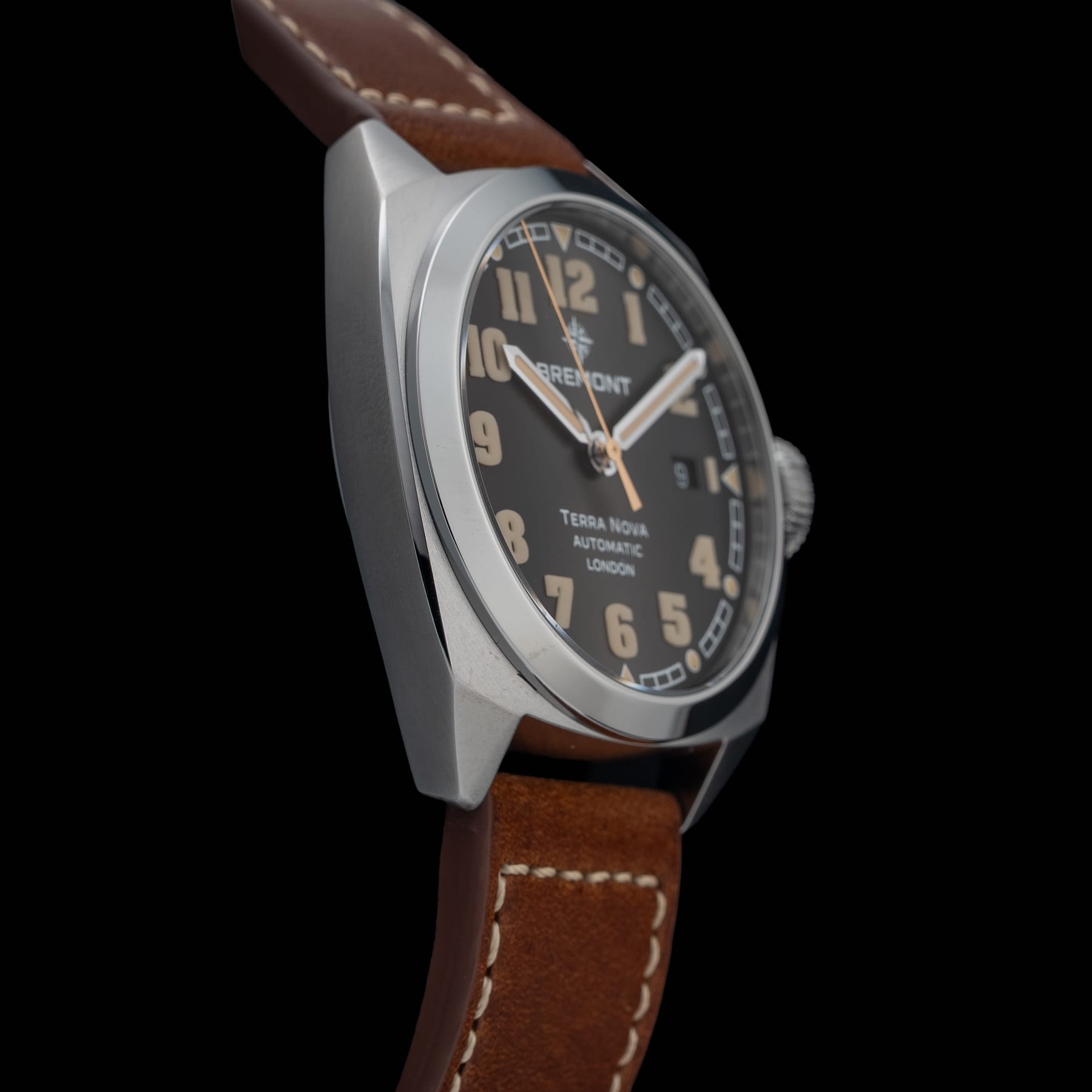 Bremont Terra Nova 40.5 Date Black Dial on Leather Strap TN40-DT-SS-BK-L-S