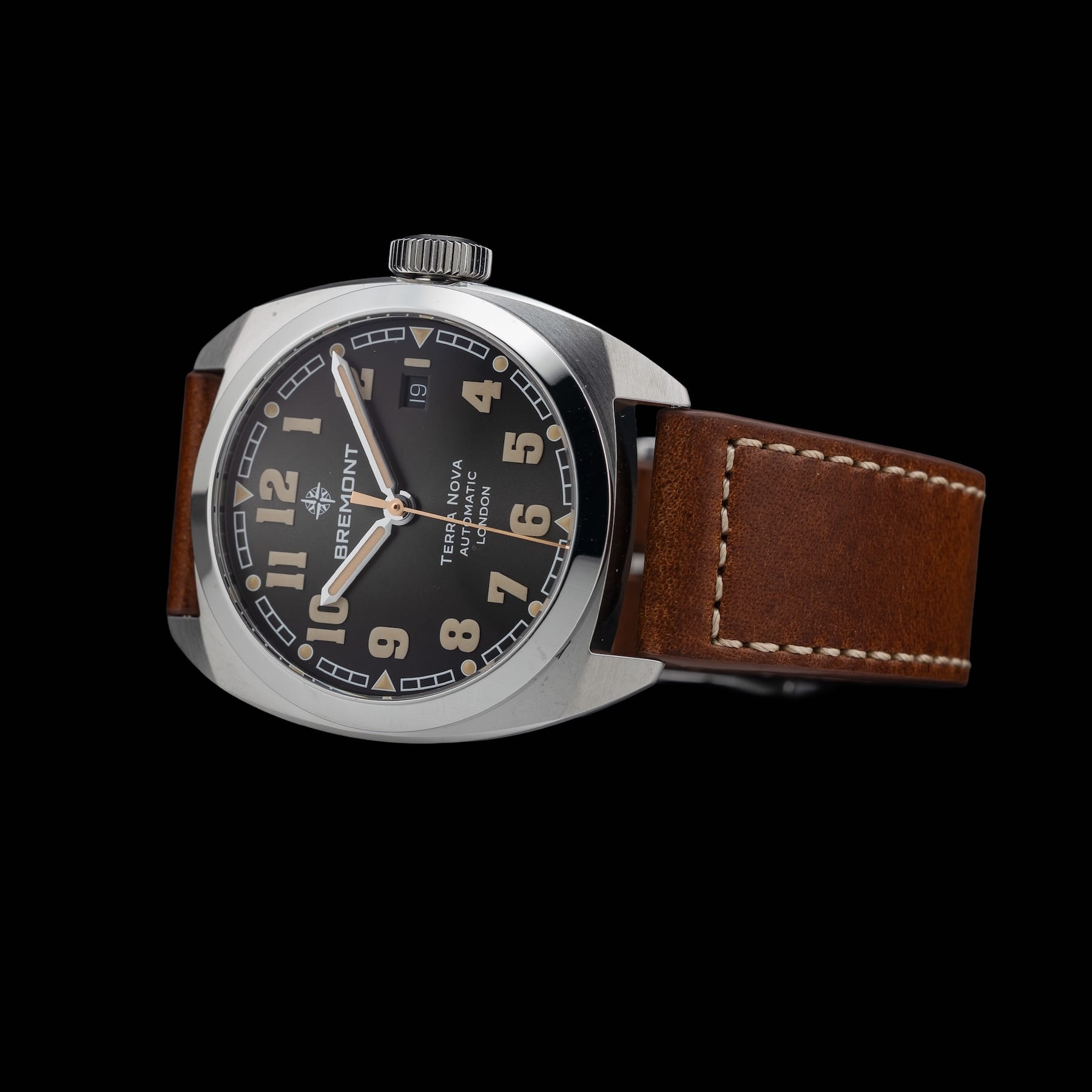 Bremont Terra Nova 40.5 Date Black Dial on Leather Strap TN40-DT-SS-BK-L-S